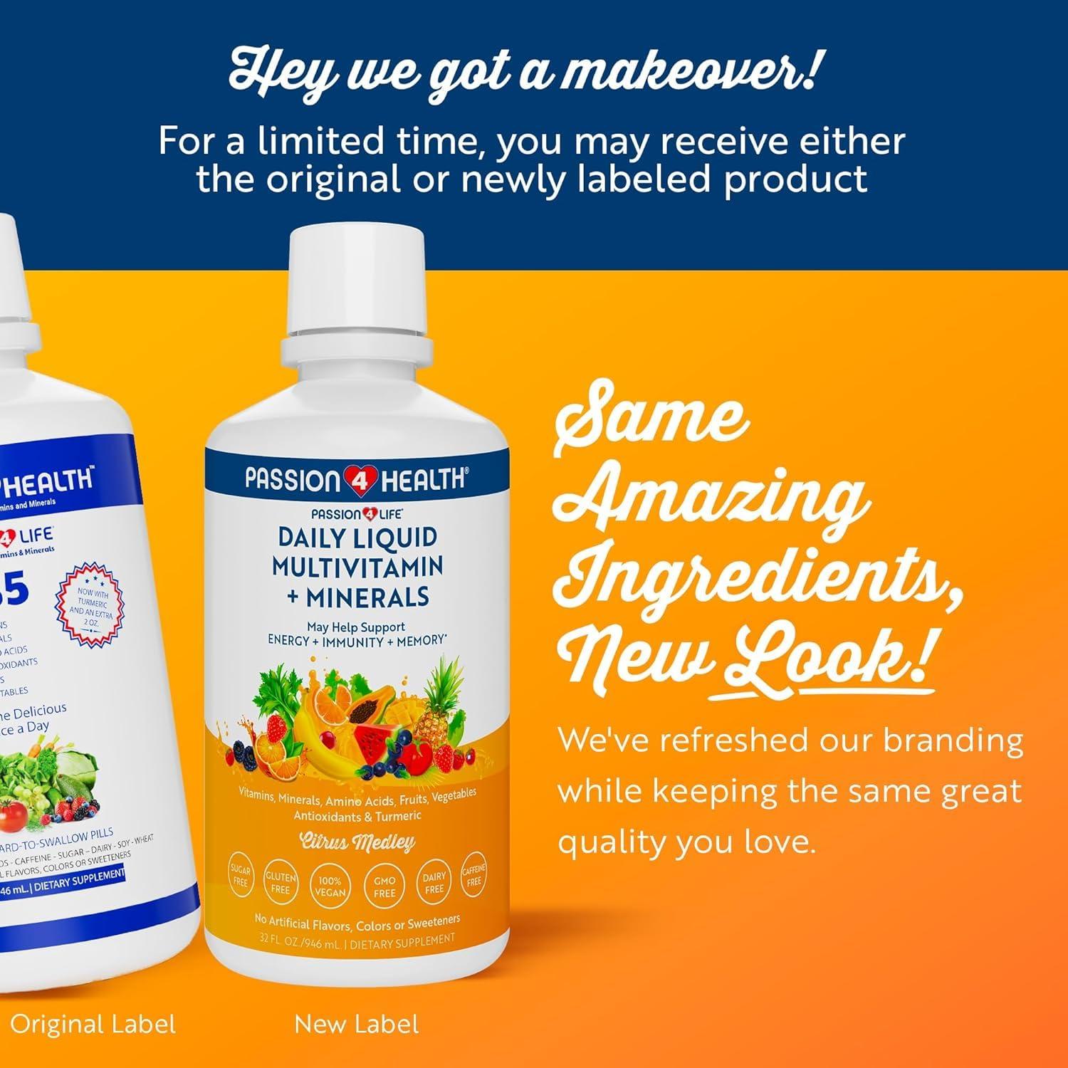 Passion 4 Life Passion 4 Life Mega Liquid Multivitamins, Trace Minerals, Amino Acids, Turmeric for Adults, Men, Women, Teens, Kids, Non-GMO, No Soy, No Dairy