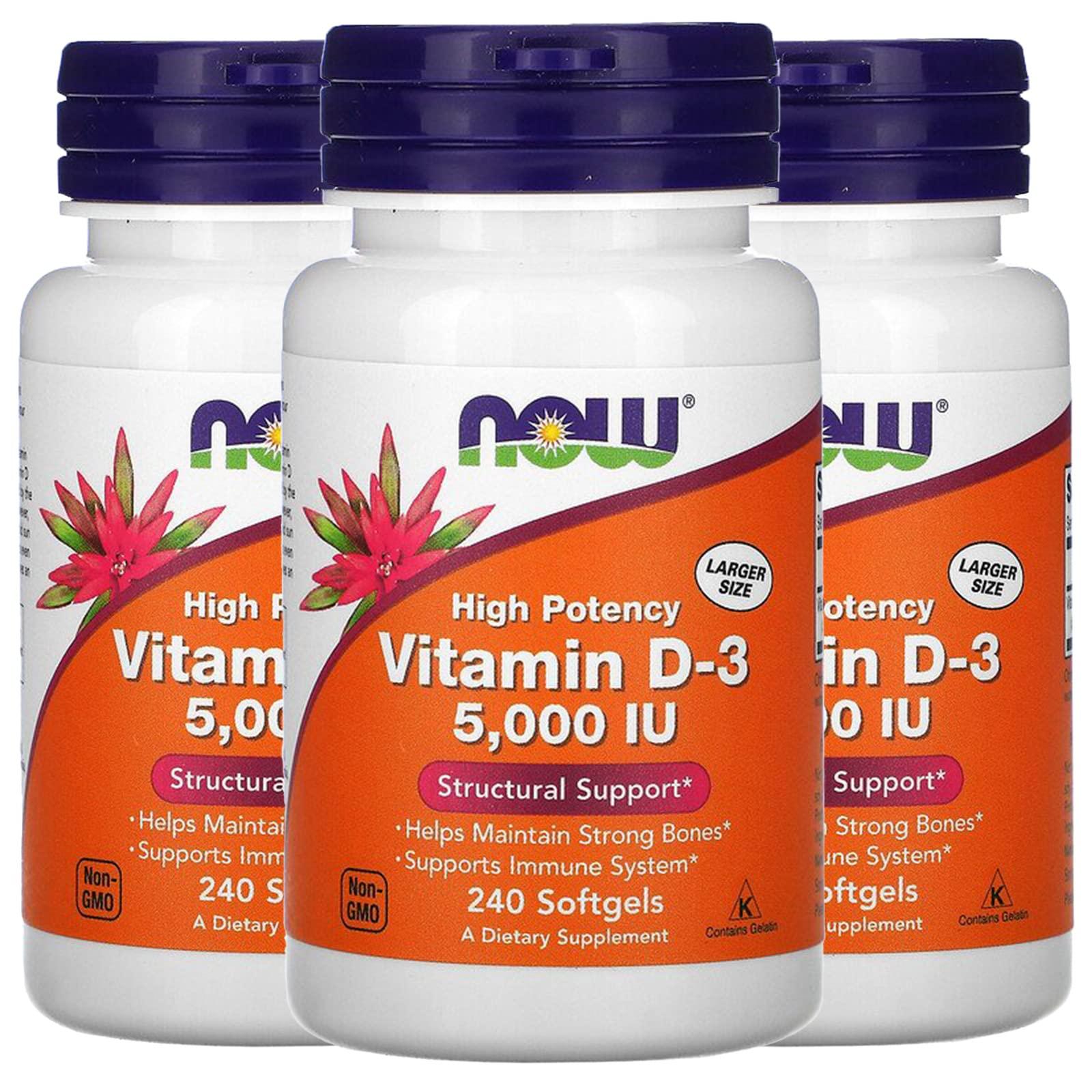 Now Foods Now Vitamin D-3 5000 IU, 240 Softgels, Pack of 3