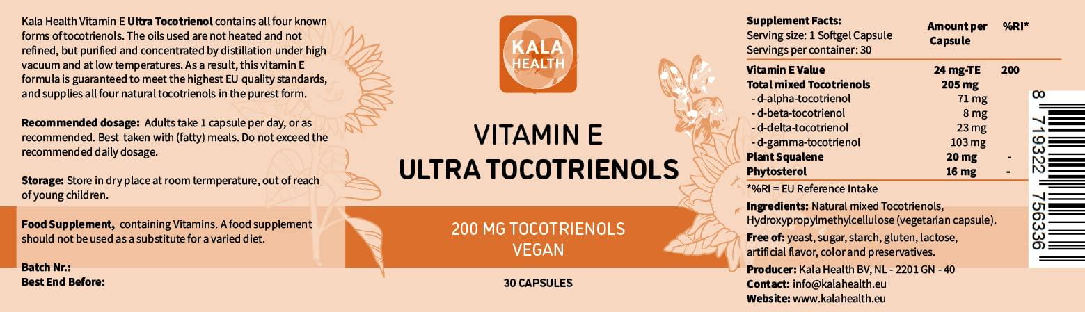 Kala Health KALA HEALTH Ultra Tocotrienol 200mg Vitamin E Vegan  All 4 tocotrienols - Tocopherol Free - Supports Immune Health & Antioxidant Health Tocotrienols Supplement