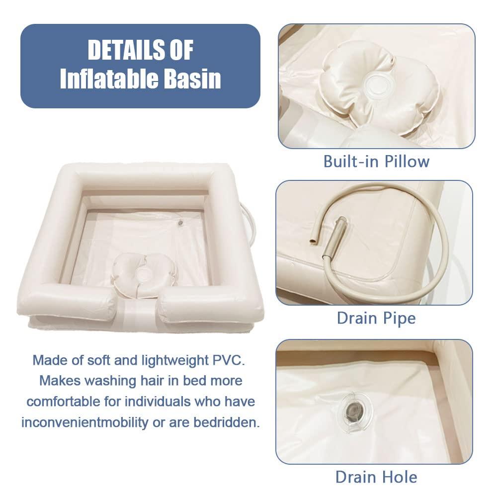 GBH-MED GBH-MED Bedside Inflatable Shampoo Basin Set - Bedridden Hair Washing Bowl System, Hair Shower Bed Bath Supplies for Patient, Disabled, Elderly (Set of 5)