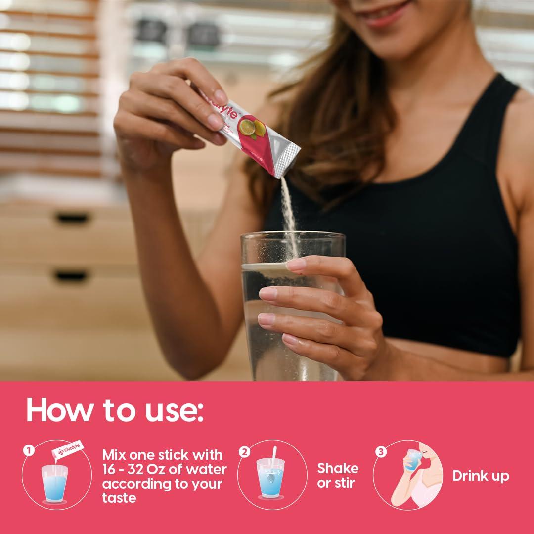 Vivalyte Vivalyte Electrolyte Powder No Sugar Stevia Sweetened 100% Natural Hydration Packets - 20 Count | Sodium, Potassium Citrate & Magnesium L-Threonate (5.64, Lemon)