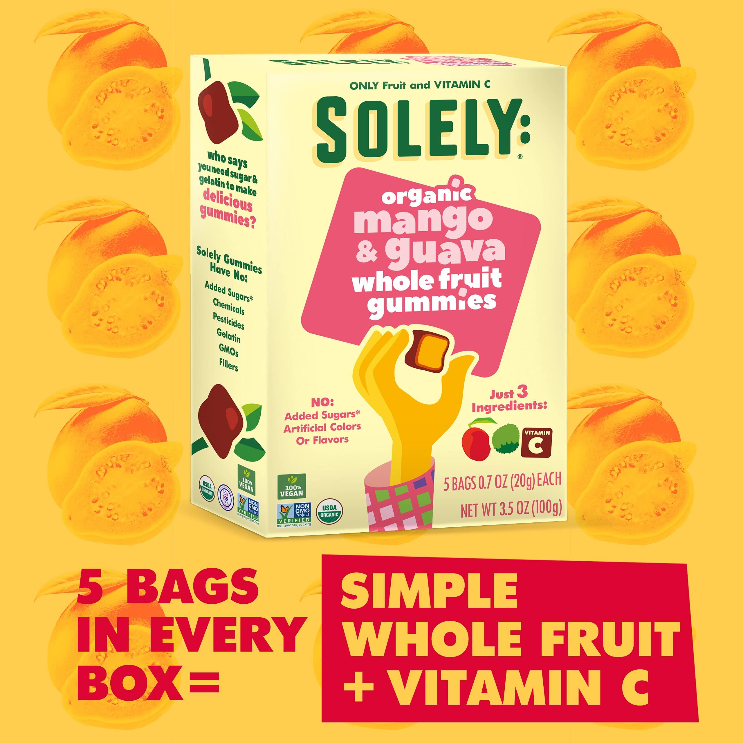 SOLELY SOLELY - Organic Mango & Guava Whole Fruit Gummies (Pack of 8 Boxes, 5 Bags per Box) - Real Fresh Fruit - Healthy Snacks for Adults & Kids - Non GMO, Vegan Snacks, Shelf Stable - 40 Bags (3.5 oz)