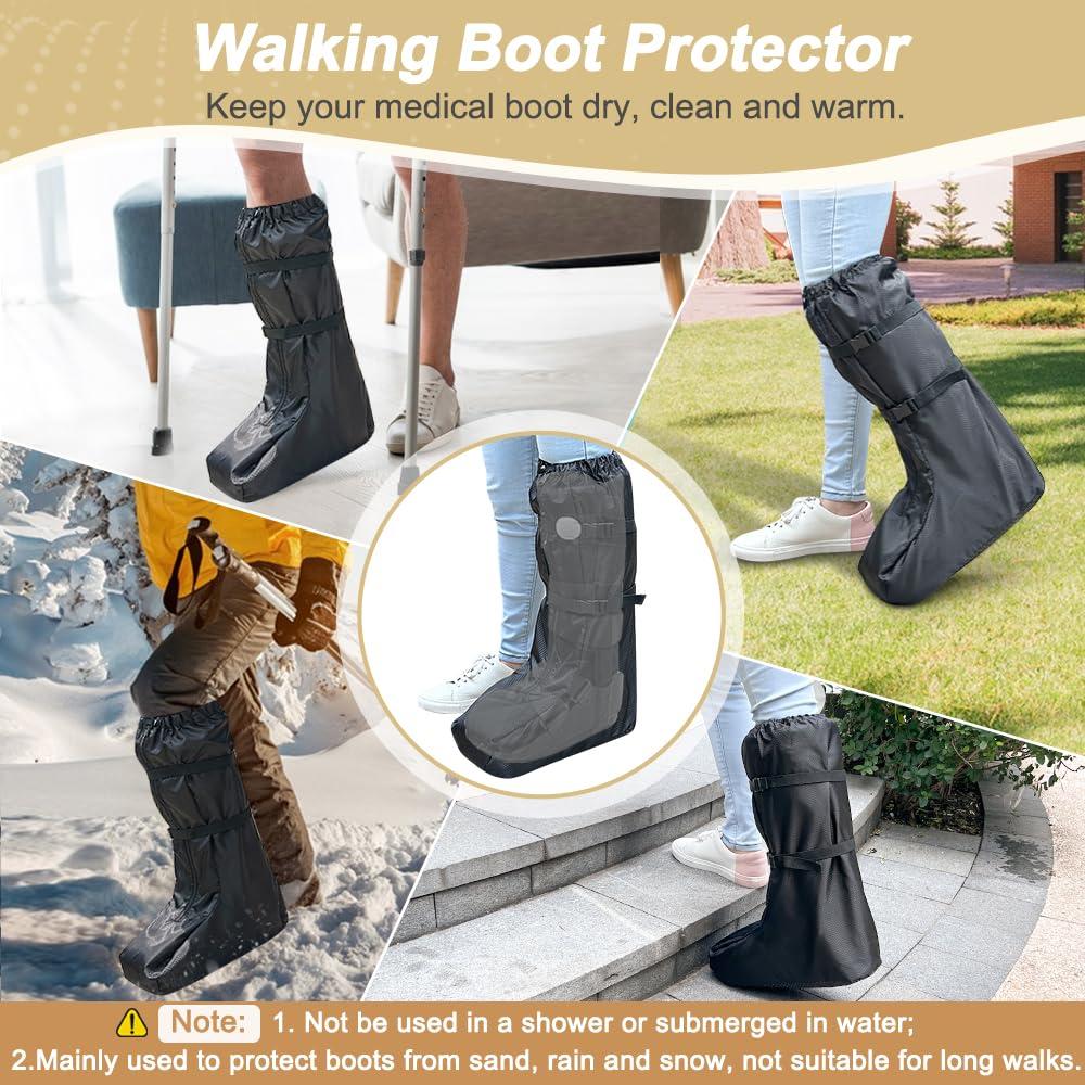 ECISZ ECISZ Walking Boot Cover Tall Medical Cast Fracture Boot Foot Cast Cover Orthopedic Brace Air Walker Boot Covers for Women Men Outdoor Rain Winter Snow Boot Protector Foot Support with Sole (Black)