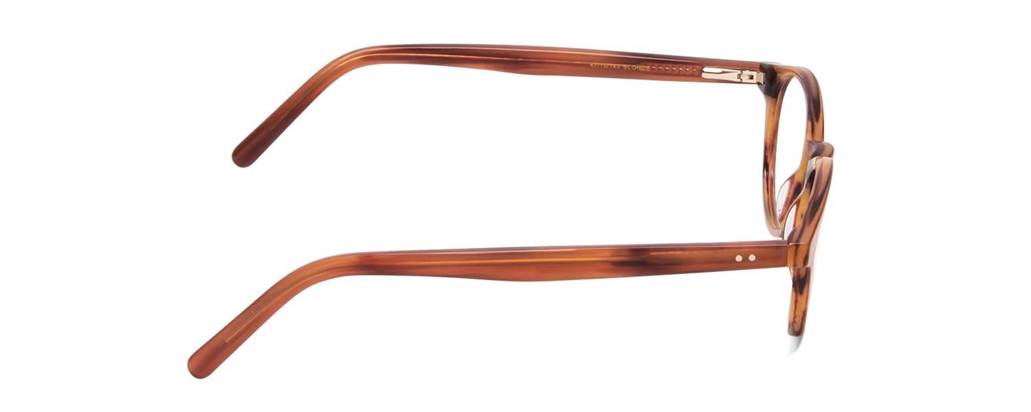 Calabria Calabria Ernest 4912 Round Blue Light Filter Reading Glasses +3.00 Blonde Amber Brown Marbled Lines/Silver Accents Men Women