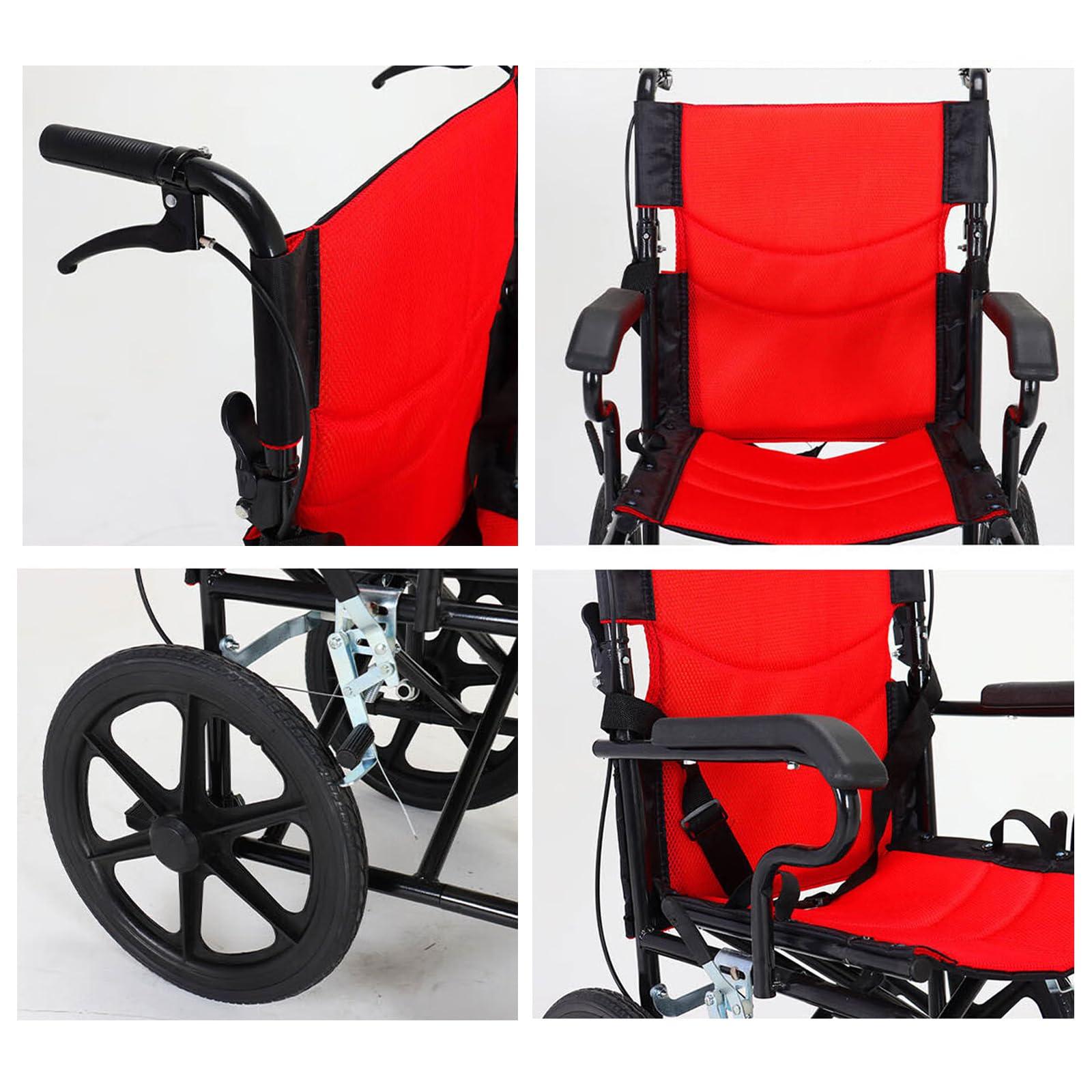 GLDDFDG GLDDFDG Portable Lightweight Wheelchairs with Handbrake,Ultra Light Folding Transport Wheel Chair,Transport Wheelchairs for Adults, Breathable Seat Cushion,Foldable Pedall,Trolleys for Elderly,Black