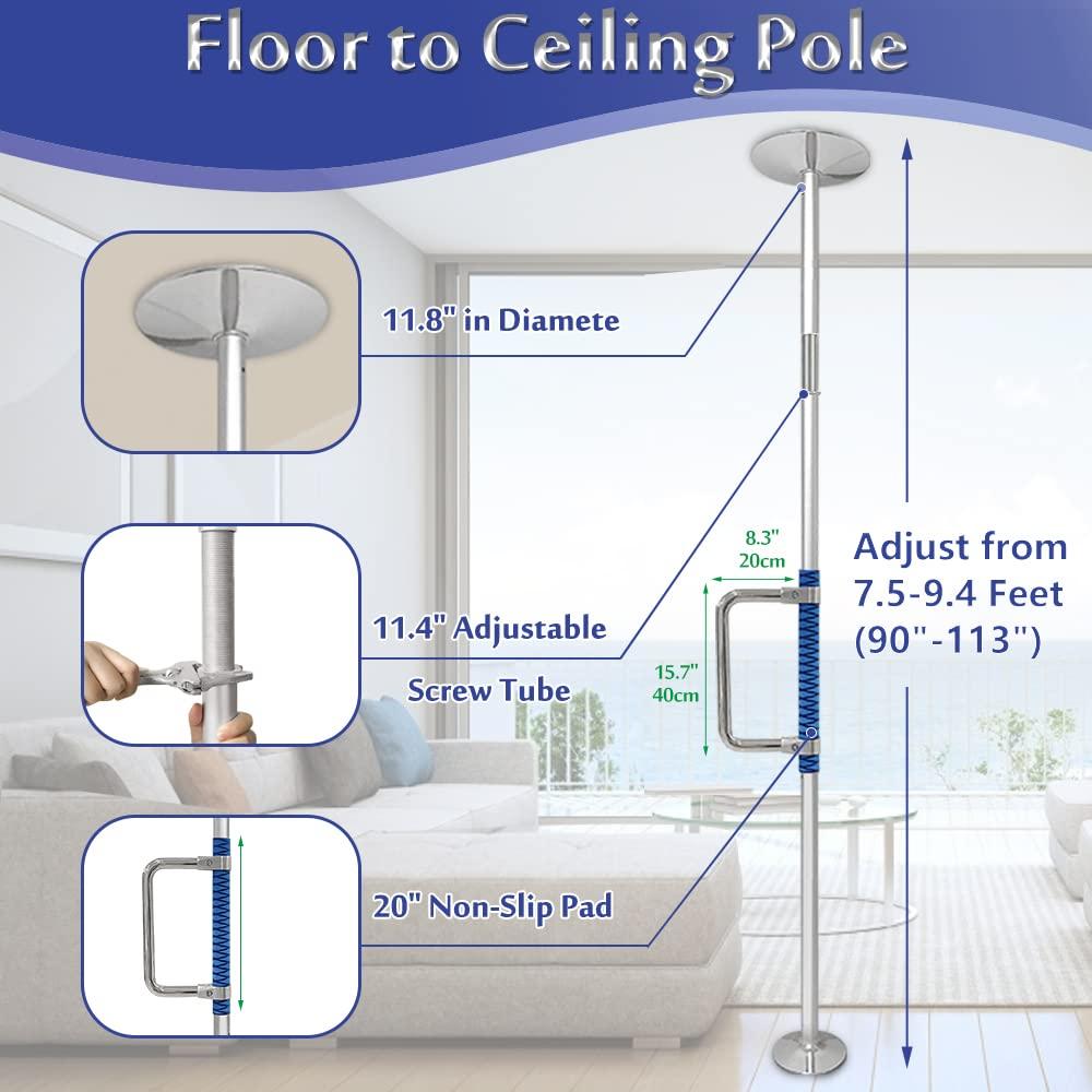 Mybow Transfer Pole Security Grab Bar Floor to Ceiling Bed Pole for Elderly Disabled Standing Aids Toilet Safety Rails Heavy Duty Handle Handicap Medical Freestanding Pole Adjustable Transfer Support Bar