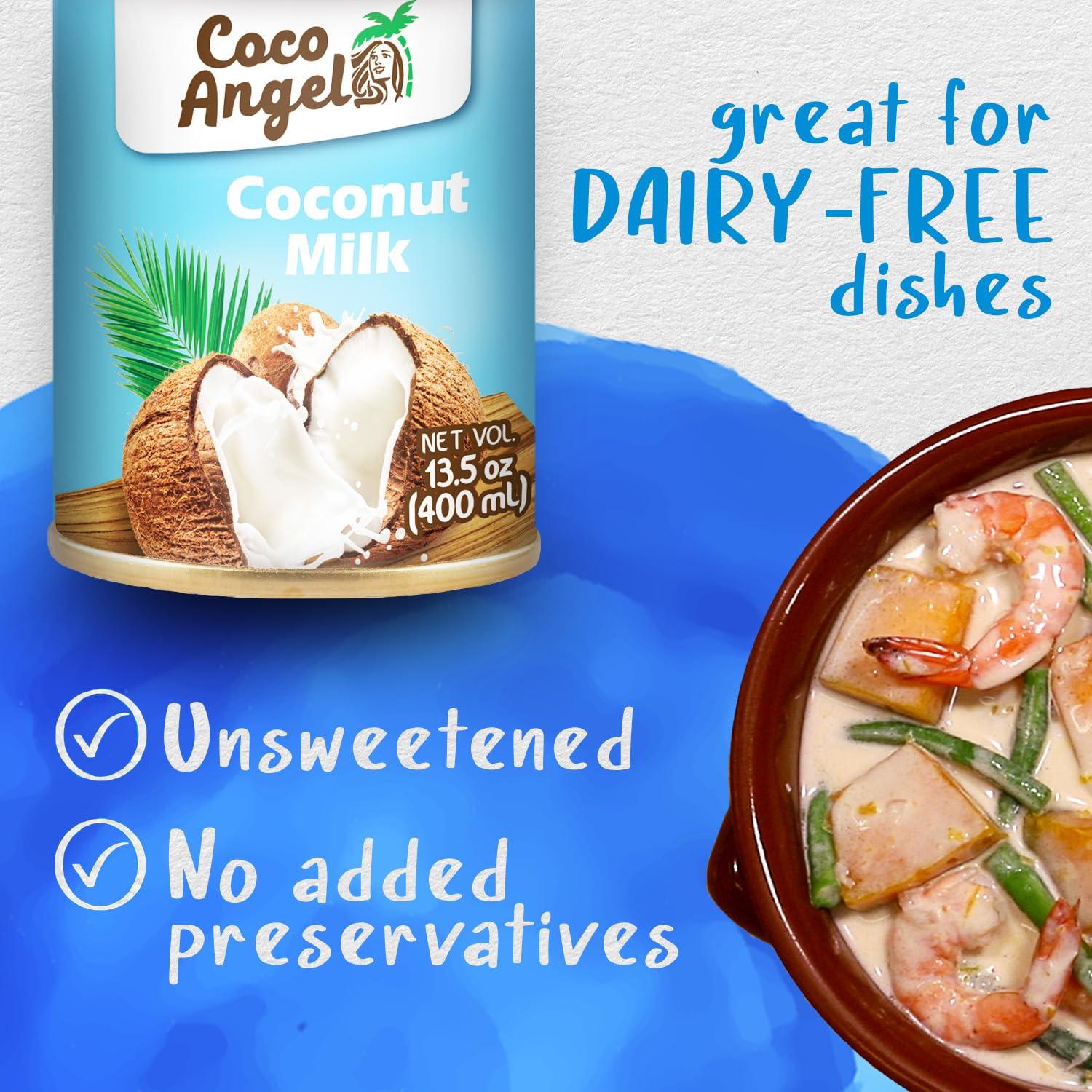 COCO ANGEL Coco Angel Coconut Milk | Plant Based and Dairy Free Canned Coconut Milk | Unsweetened and Freshly Pressed Organic Coconut Milk, 13.5 oz (Pack of 24)