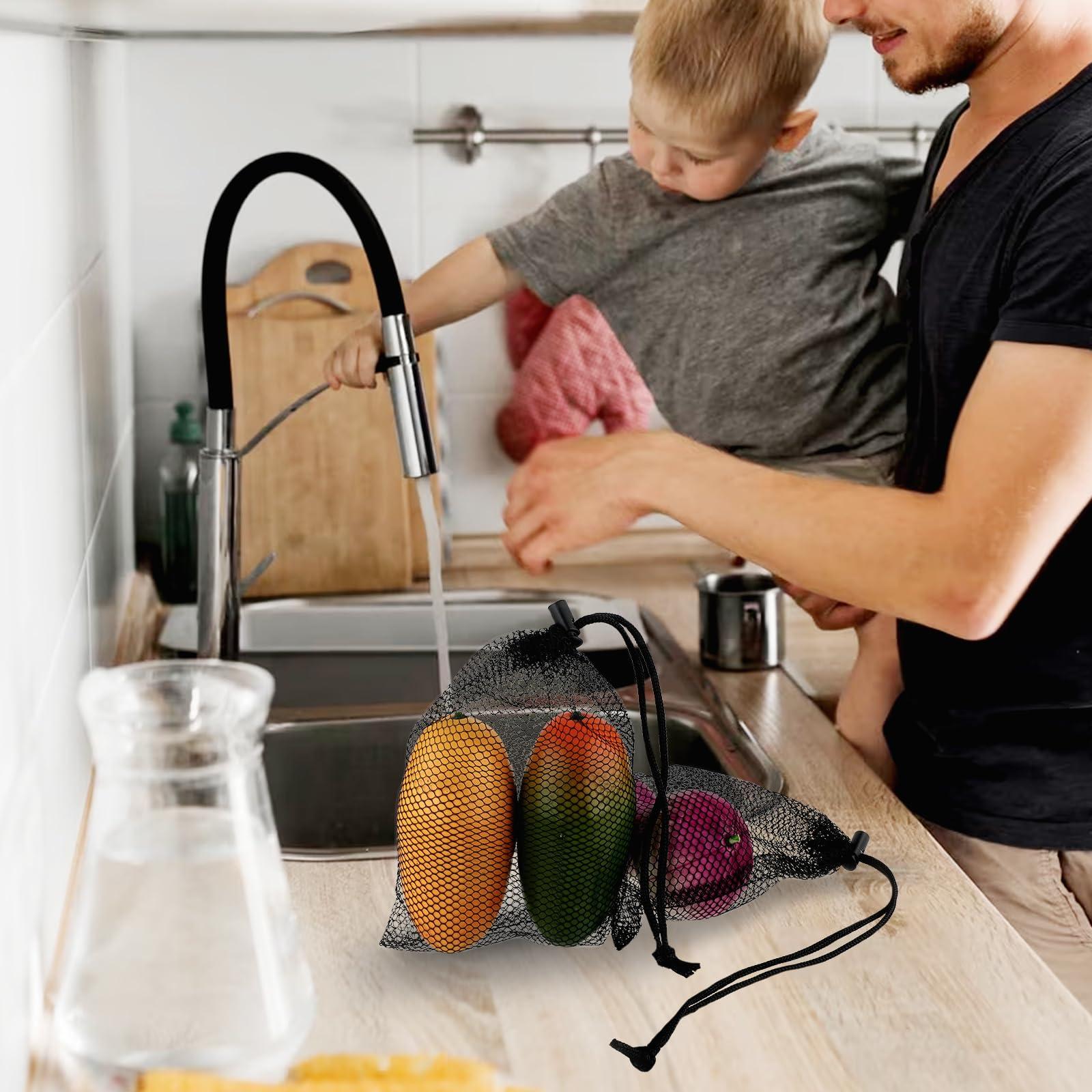 Teaaha 5 Pcs Small Mesh Bags, Small Mesh Drawstring Bag Storage Bag Laundry Mesh Bags for Gifts Scallop Bags Mesh with Cord Lock Closure for Kitchen Jewelry Toys Gifts Wedding (Black,5.9 X 7.8 Inch) (5)