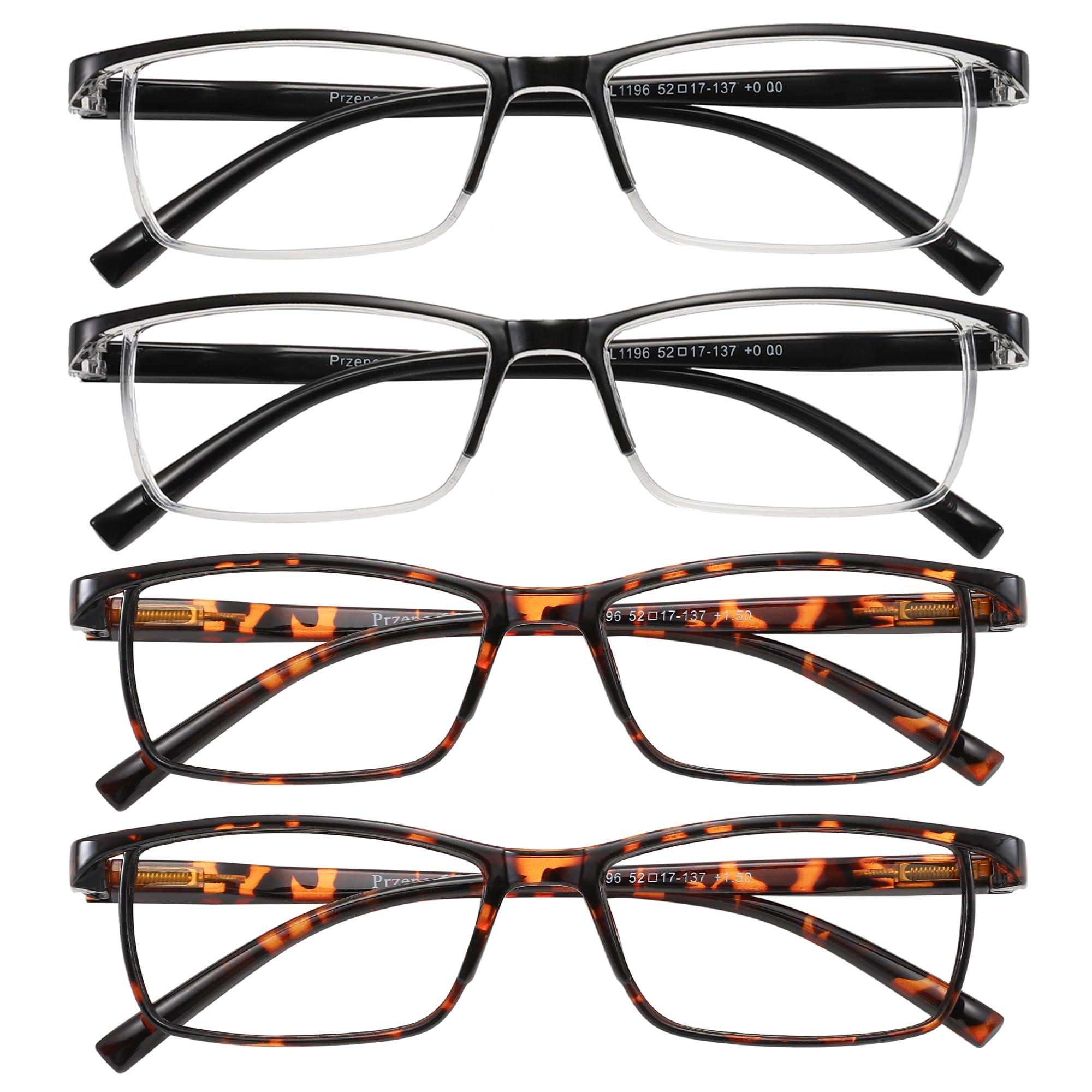 Przene Przene 4 Pack Rectangle Reading Glasses for Men Women Blue Light Blocking Readers Black/Demi Brown 1.25