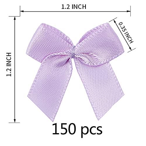 SIMISI RIBBON 150 Pieces Light Purple Mini Ribbon Bows for Crafts Tiny Satin Bow for Gift Wrapping, Invitations, Christmas Tree