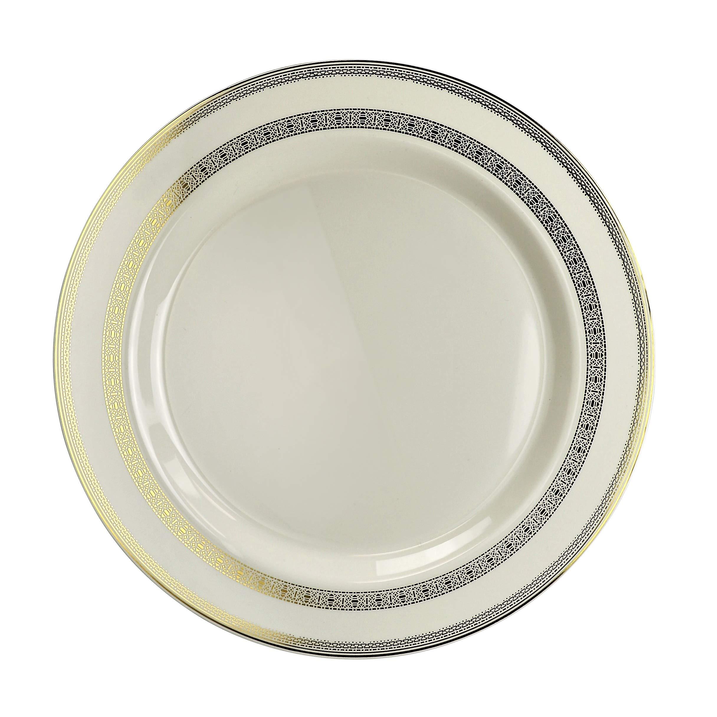 OCCASIONS FINEST PLASTIC TABLEWARE " OCCASIONS " 60 Plates Pack, Heavyweight Disposable Wedding Party Plastic Plates (6.25'' Dessert/Bread Plate, Lace Ivory & Gold)