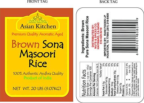 Asian Kitchen Asian Kitchen Brown Sona Masoori Aged Rice 20-Pound Bag, 20lbs (9.08kg) Short Grain Rice ~ All Natural | Gluten Friendly | Vegan | Indian Origin | Export Quality