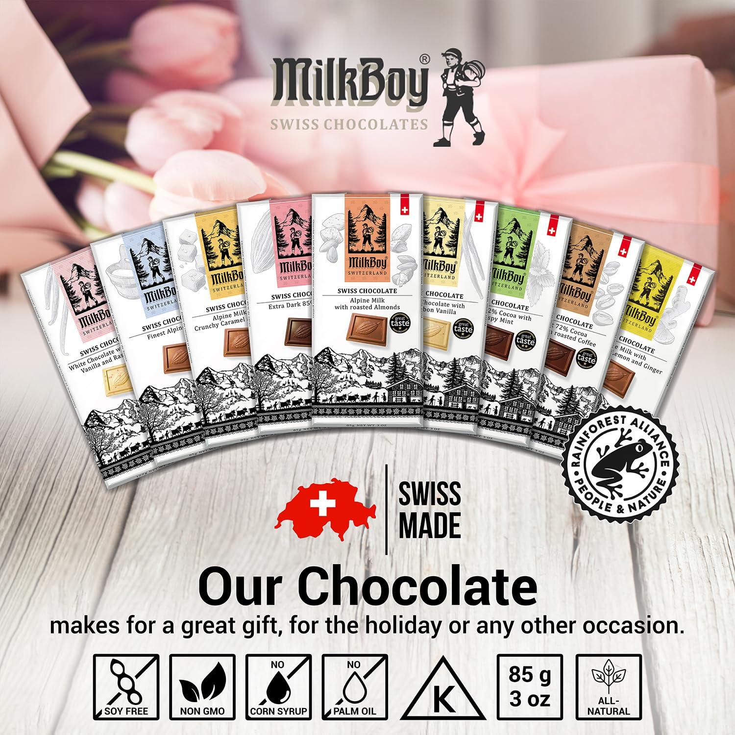Milkboy Swiss Chocolates Milkboy Swiss Milk Chocolates - Alpine Milk Chocolate Bars with Crunchy Caramel Sea Salt - Gluten-Free Non-GMO All Natural - Made in Switzerland - 3 oz, Pack 5