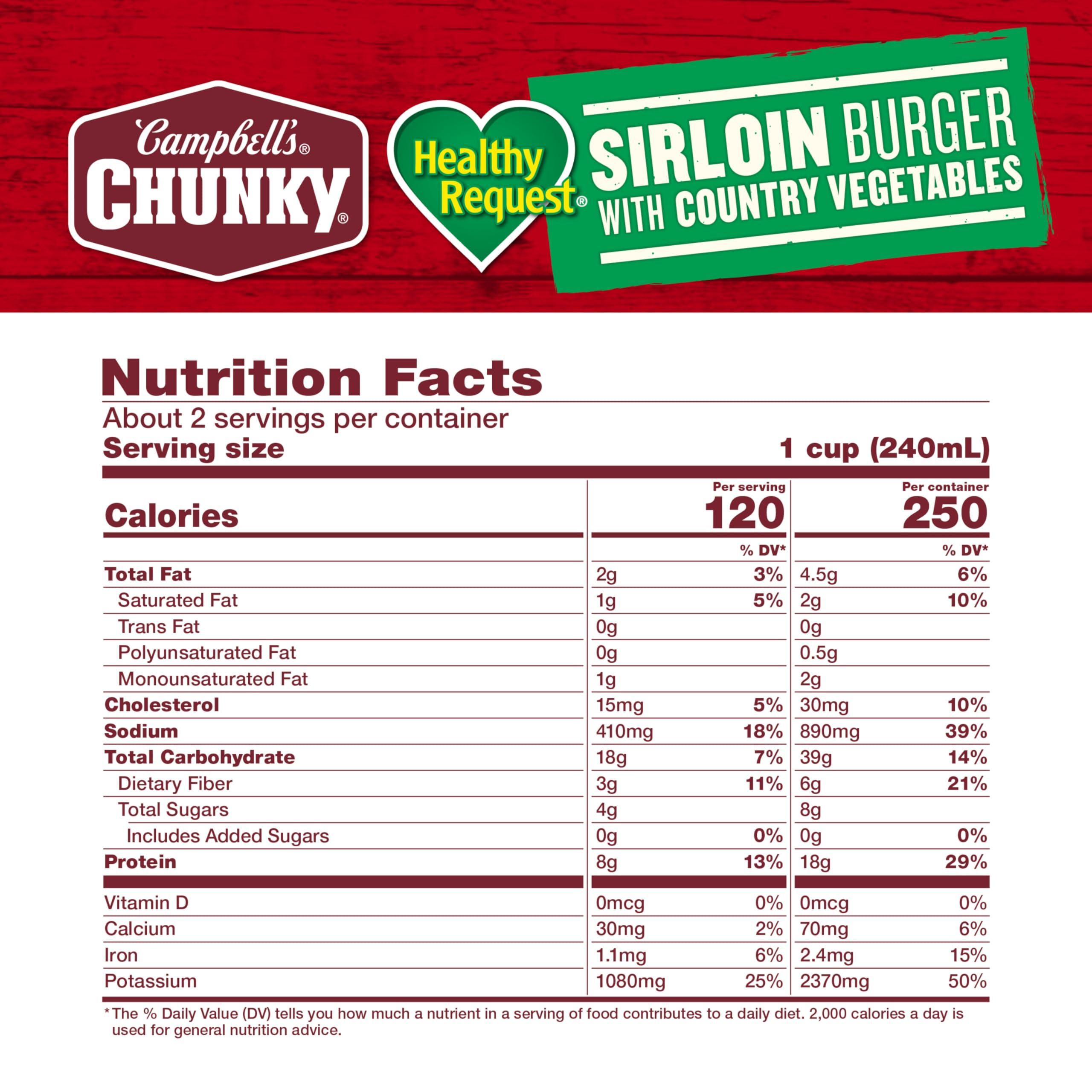 Campbell\'s Campbells Chunky Healthy Request Soup, Sirloin Burger With Country Vegetable Beef Soup, 18.8 Ounce Can (Case Of 12)