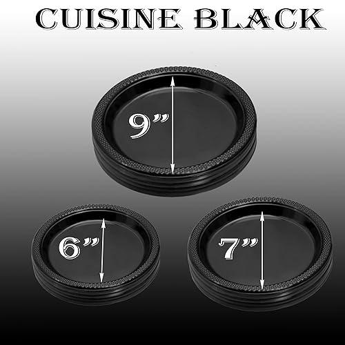 EcoQuality EcoQuality Disposable 9\" inch Round Black Plastic Plates - China Like Party Plates, Heavy Duty Large Disposable Dinner Plates, Salad Plate, Weddings, Serveware (400)