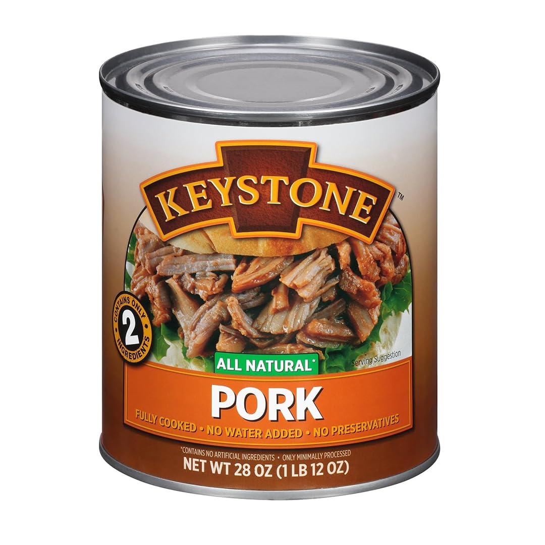 Keystone Meats Keystone Meats All Natural Canned Heat & Serve Pork 28 Oz Long Shelf Life Emergency Survival Food | Fully Cooked Ready to Eat | Gluten Free Pack of 5