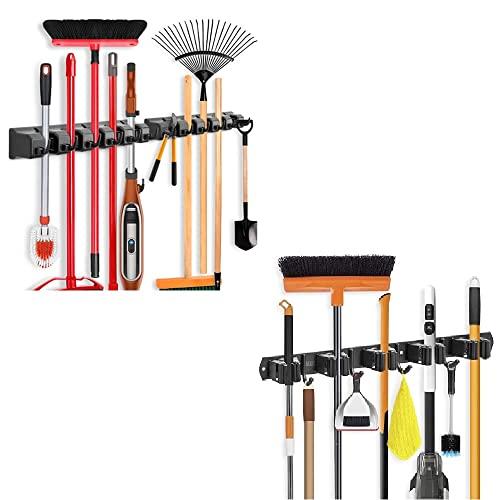 IMILLET IMILLET Plastic Mop and Broom Holder 2 Pack, Stainless Steel Broom Holder 1 Pack Black