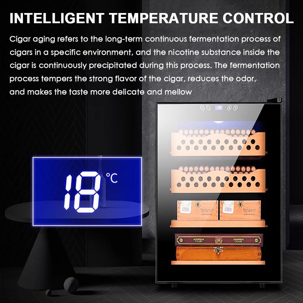 JJoias JJoias 50L Thermostatic Electric Humidor, 300 Count Capacity, with Spanish Cedar Shelves And Drawers, Quiet Operation, LED Lighting, Cooling Function,Black