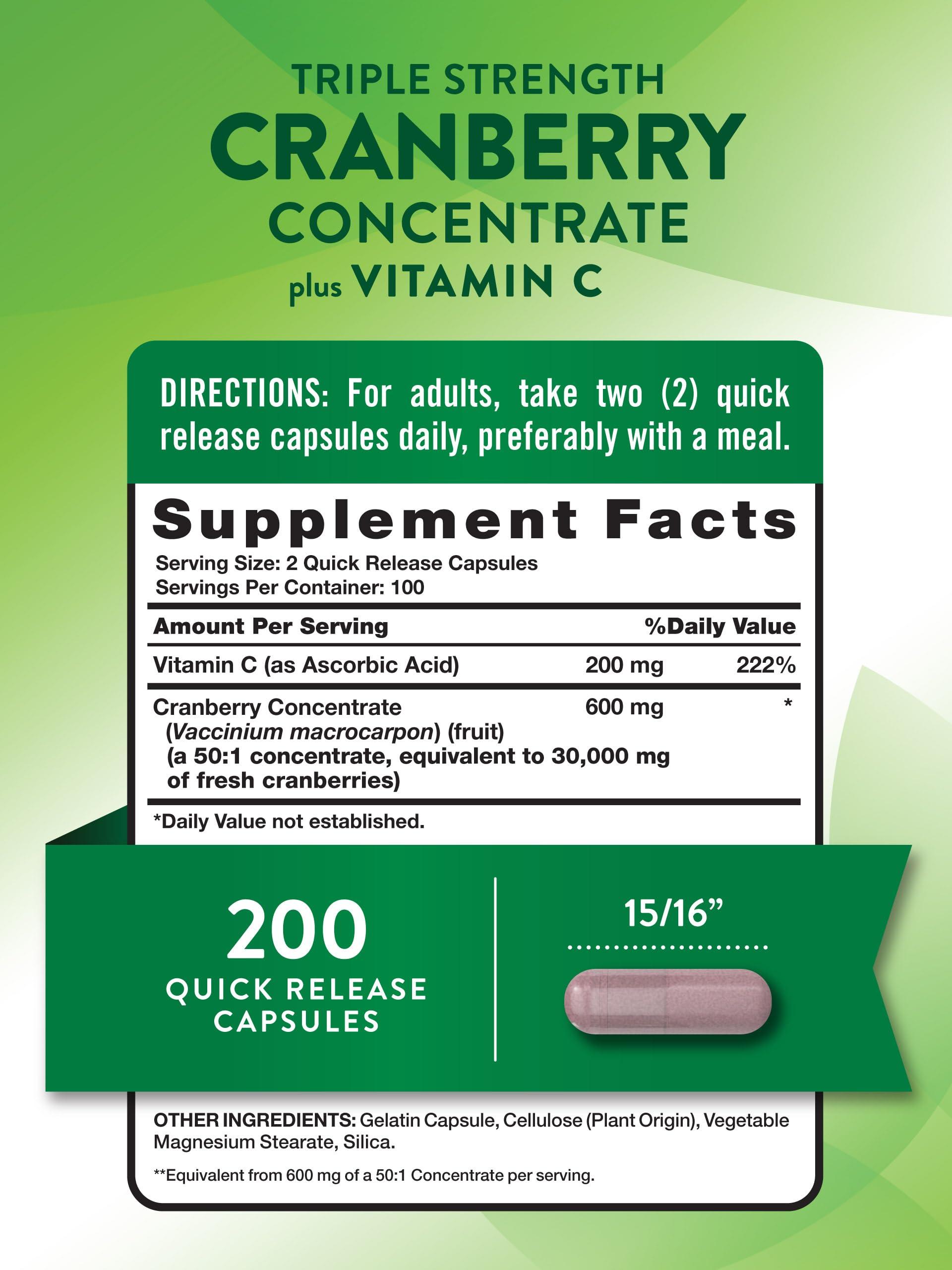 Nature\'s Truth Nature\'s Truth Cranberry Concentrate Plus Vitamin C Pills | 30,000mg | 200 Quick Release Capsules | Non-GMO & Gluten Free Supplement