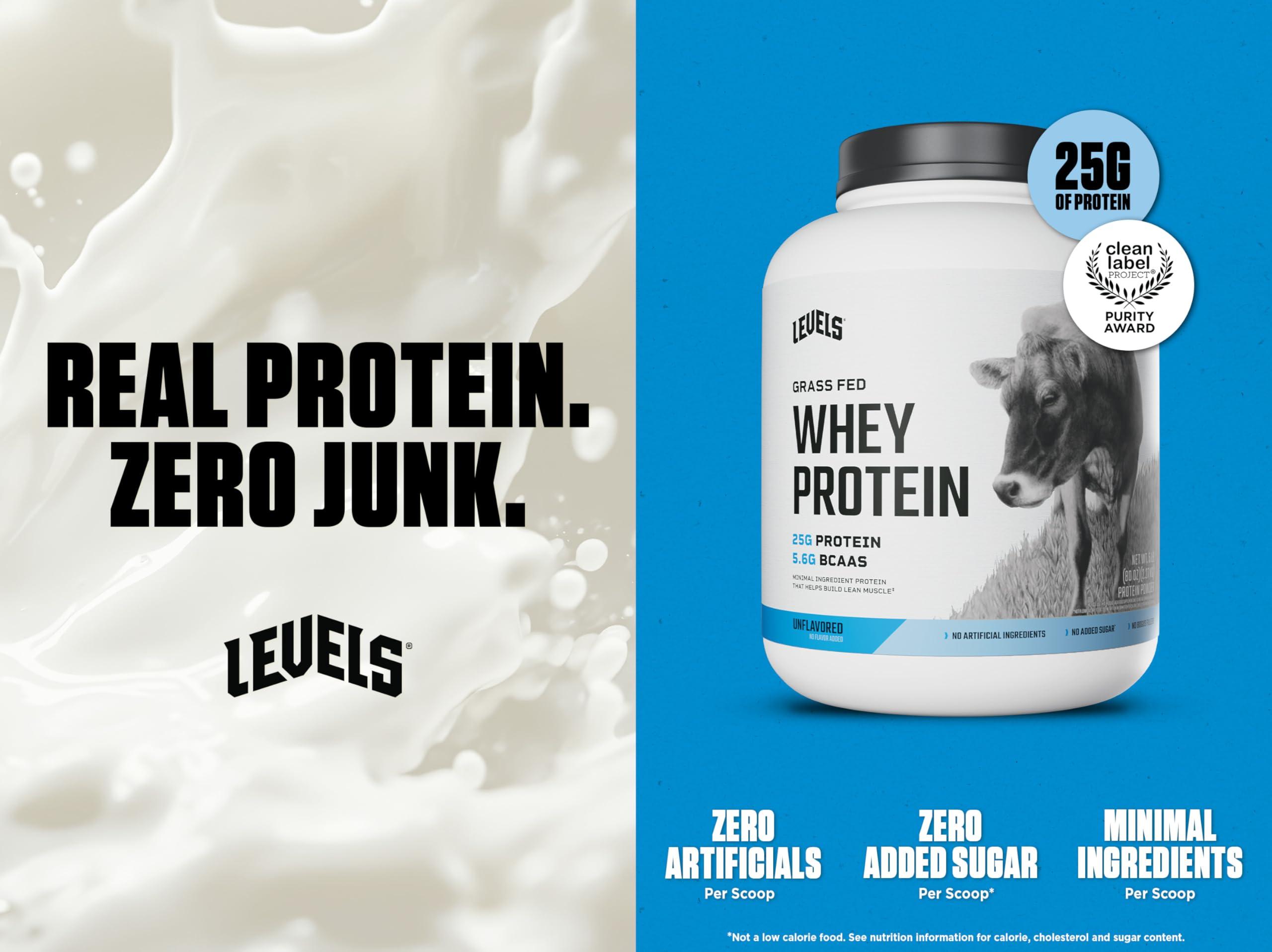 Levels Nutrition Levels Grass Fed Whey Protein, No Artificials, 25G of Protein, Unflavored, 5LB