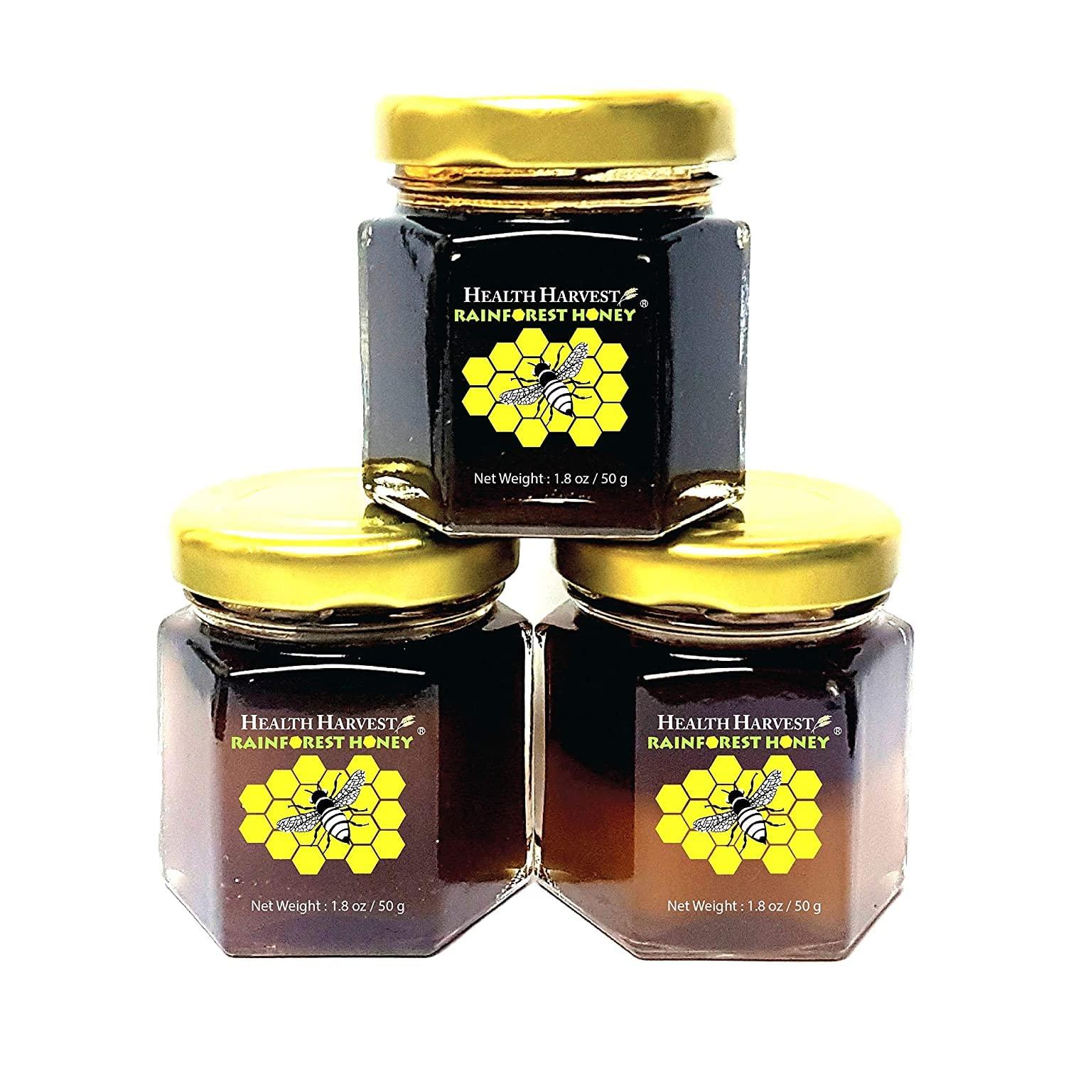 Health Harvest Tualang Honey 1.8oz x 3 Jars (Black, Red, Yellow Honey) | TA 9.5+ to 11.5+ | Pollen Count 2.4M+ to 3.2M+ | Pollen Variety 100+ | Wild-ripening on 250ft Treetop | Raw, Unpasteurised, Unfiltered