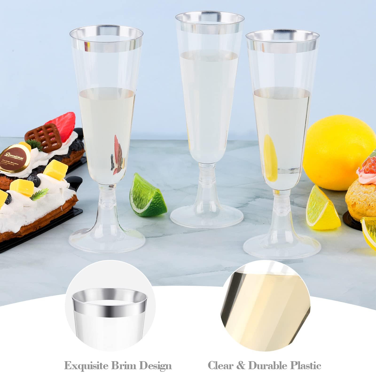 Ruisita Ruisita 120 Pack 5 Ounces Plastic Champagne Flutes Disposable Plastic Champagne Glasses for Parties Clear Toasting Flutes Cocktail Cups for Wedding, Anniversary, Birthday (Silver)