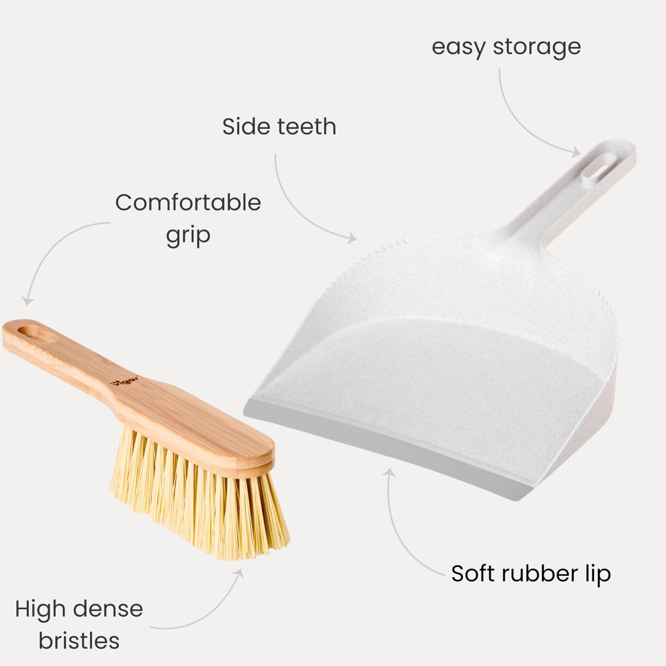 Vigar Vigar Zeroline Mini Bamboo Broom with Dustpan Combo Set, Small Dust Pan and Brush Set for Dust, Pet Hair, Car, and Crumb, House, Kitchen Broom, Gray