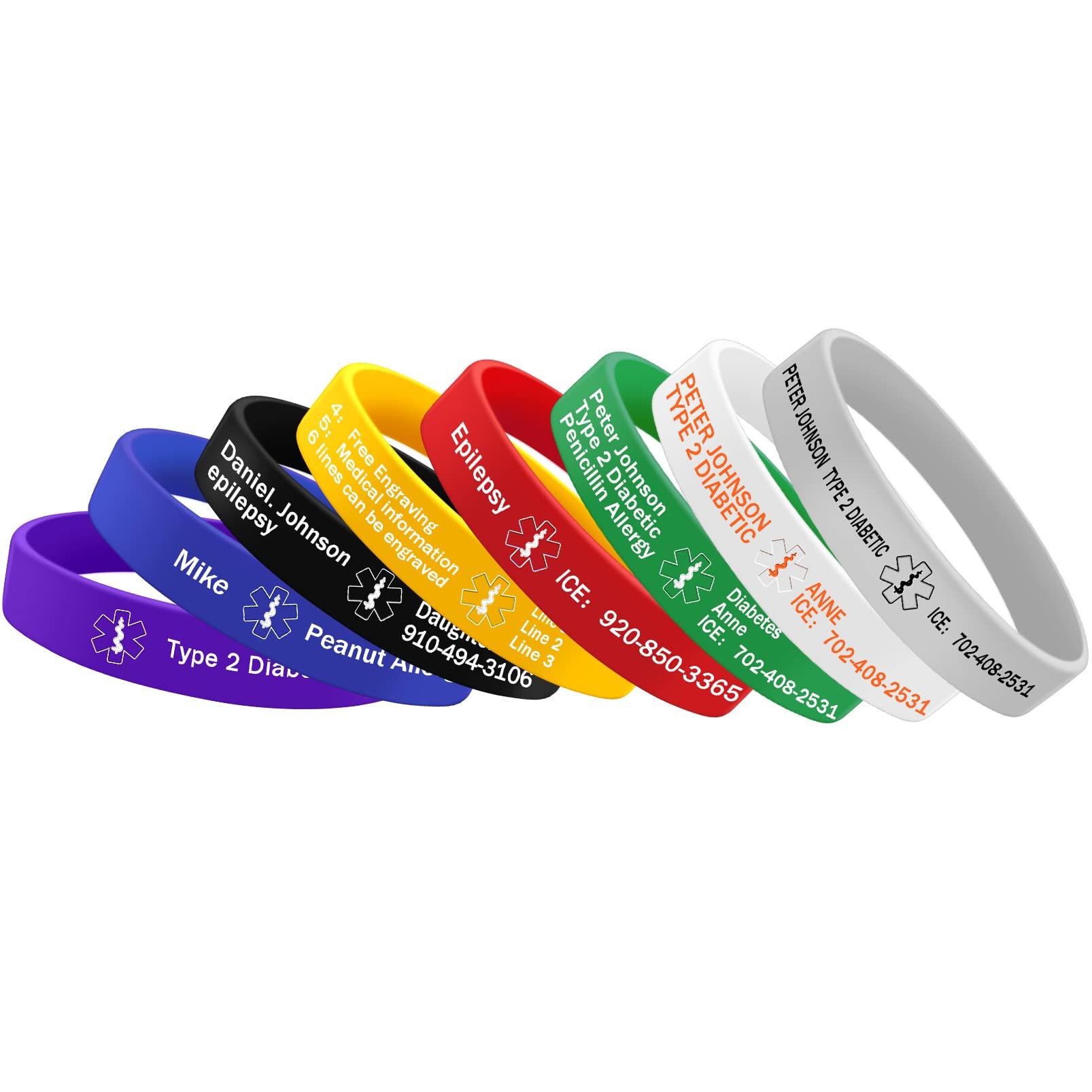 ORFANDE ORFANDE Medical Alert Bracelet Personalized Silicone Sport Emergency Wristband for Men and Women Custom Free Engraving Bracelet Unisex Waterproof ID Bracelet