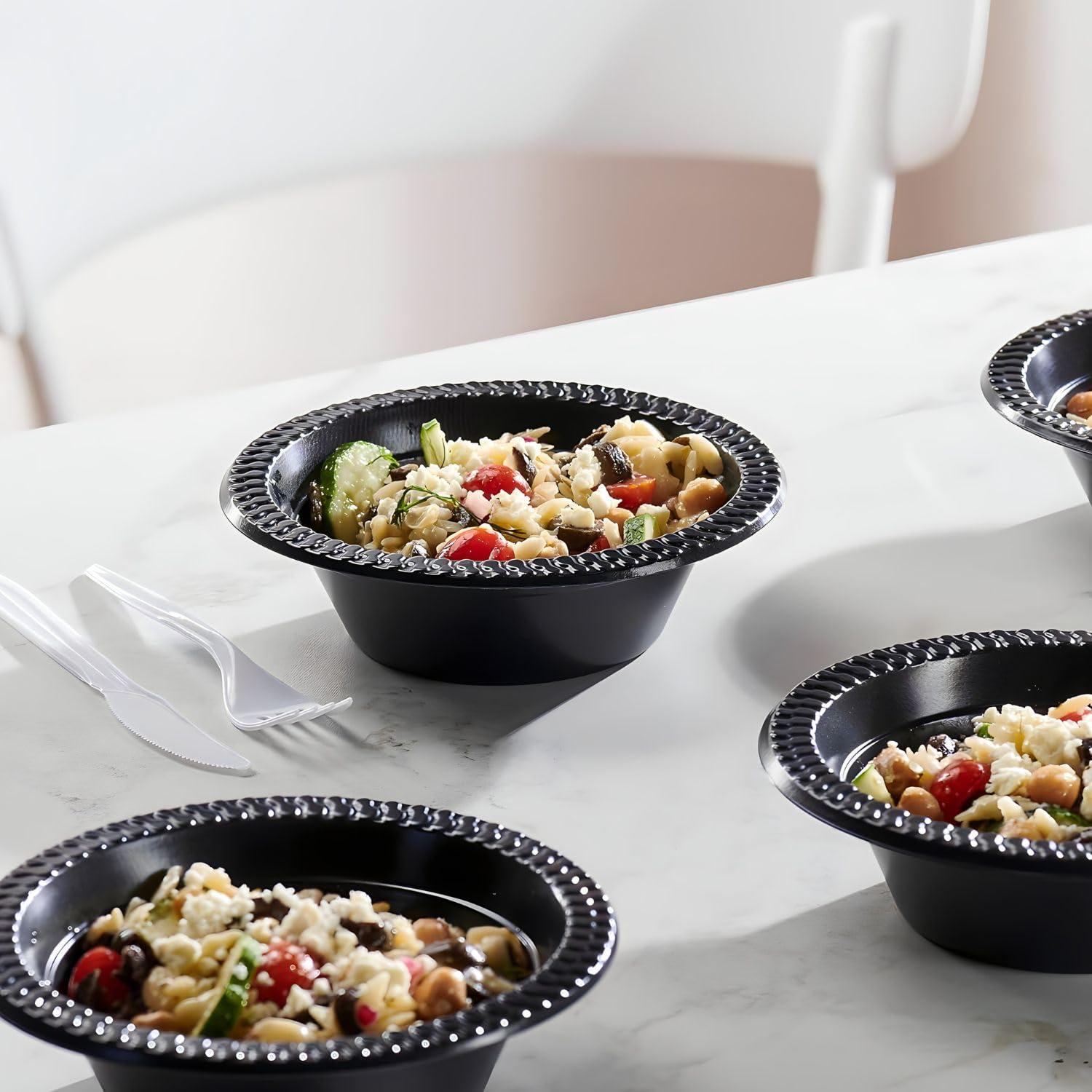 Bluesky Cuisine Black Plastic Bowls - 12oz. (Pack of 100) Durable & Microwave Safe Disposable Plastic Bowls, Perfect Party Soup Bowls Disposable - Perfect Black Bowls for Parties, Weddings, And Everyday Use