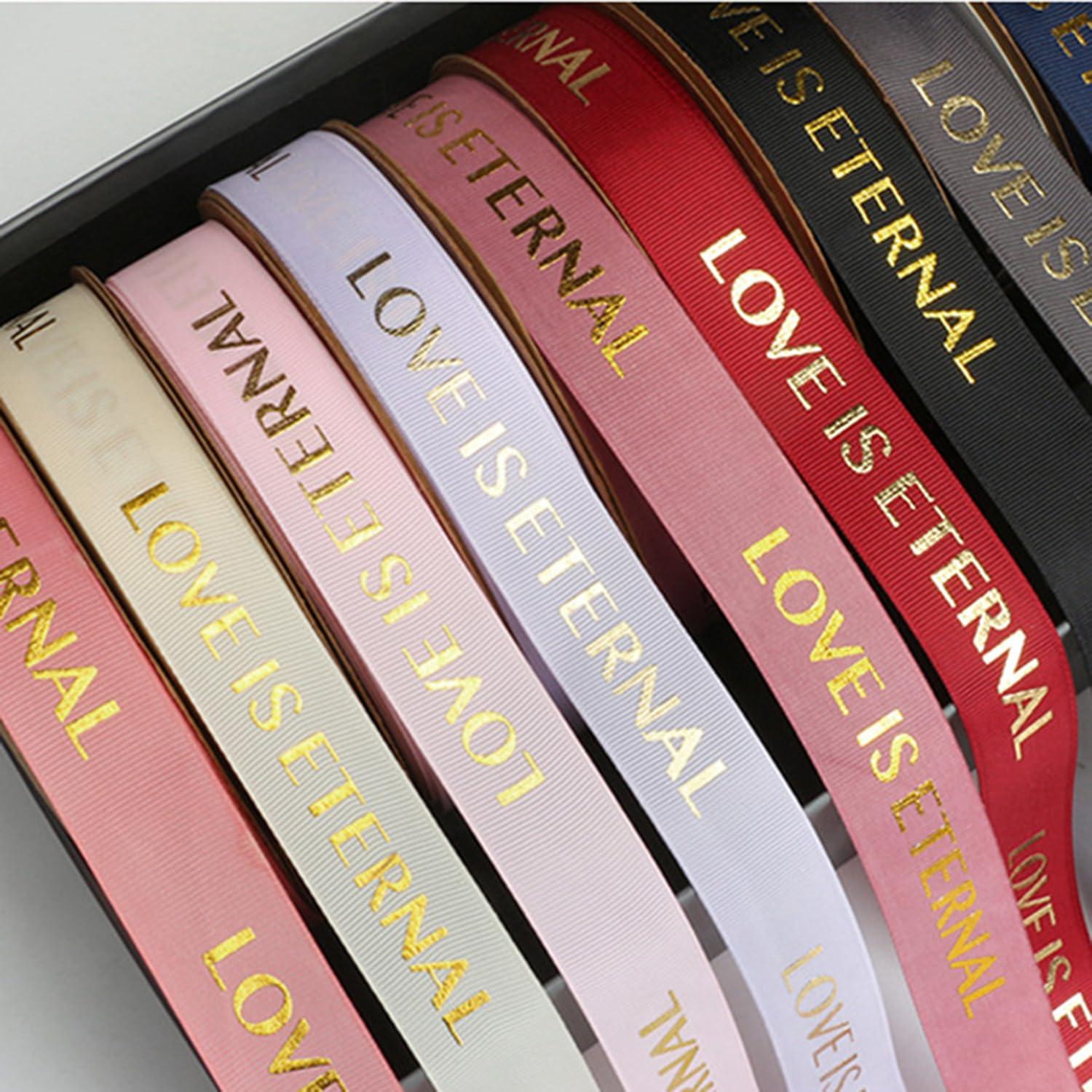 Inzegao Inzegao 1 inch x 39 Yards Hot Stamped Letters Love is Eternal Ribbed Ribbon, Hand Bouquet Ties Webbing Gift Wrap Ribbons Cake Box Ribbon