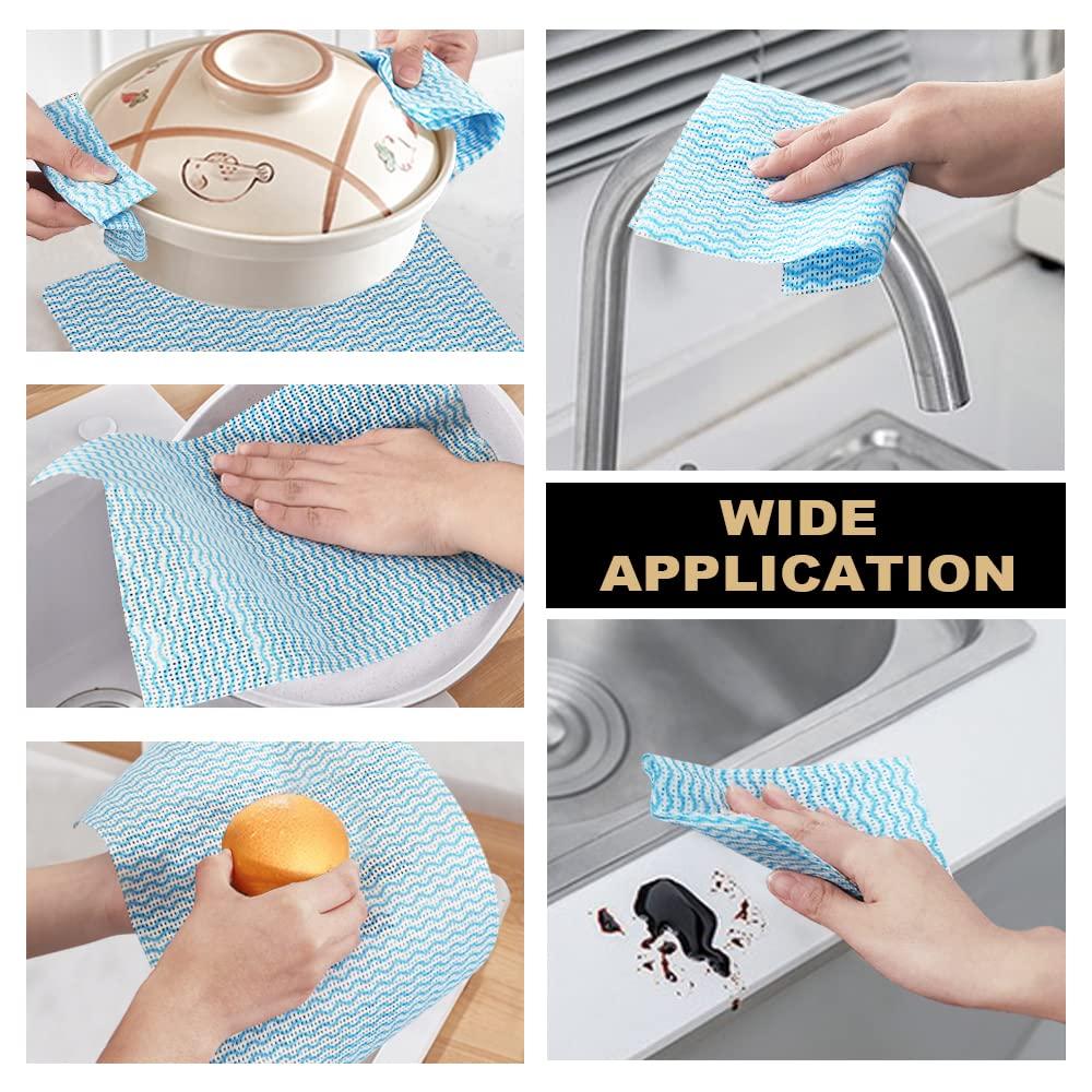 Supmaquc Supmaquc 2 Pack Upgraded Reusable Cleaning Cloths Extra Thick Durable Disposable Cleaning Towels Kitchen Dish Paper Multi Purpose Household Towels Thickened Non Woven Wipes, 7.9\"X11.8\", Blue