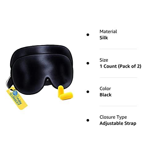 Jersey Slumber Silk Sleep Eye Mask for Men Women, Comfortable Super Soft Eye Mask with Adjustable Strap, 100% Pure Silk, Blocks Light, Jersey Slumber (Black, 1 Count (Pack of 2))