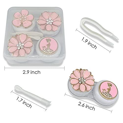 Folaxshoo Folaxshoo Stylish Contact Lens Case with Mirror and Remover Tool Portable Contact Lens Container Kit Set Eye Care Soak Storage Lens Holder for Teen Girls and Women (Pink)