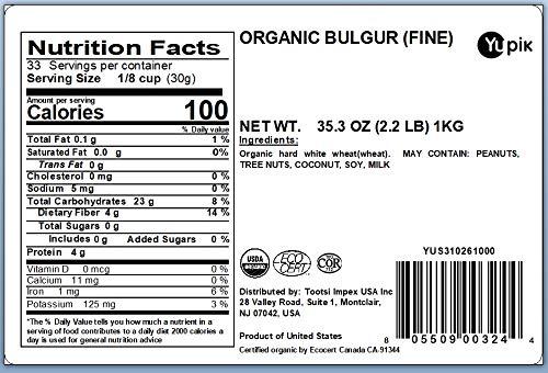 Yupik Yupik Organic Bulgur (Fine Grind), 2.2 lb, Non-GMO, Vegan, Pack of 1