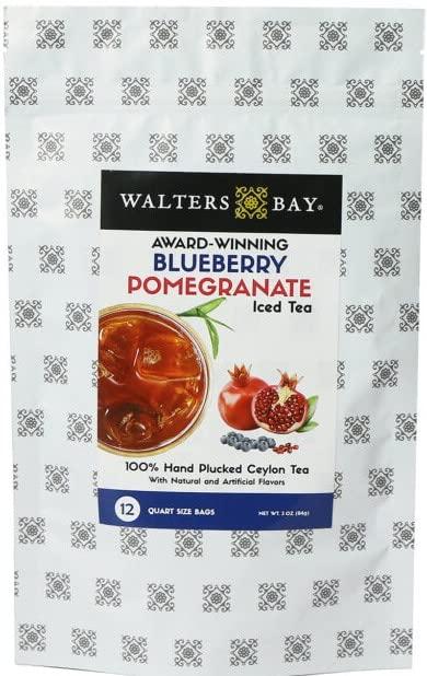Walters Bay Walters Bay Blueberry Pomegranate Iced Tea, 12 Count, Quart Sized Tea Bags, Ceylon Black Tea, Unsweetened, Wild Blueberry Pomegranate Flavor, 100% Hand Plucked, Sri Lankan Tea