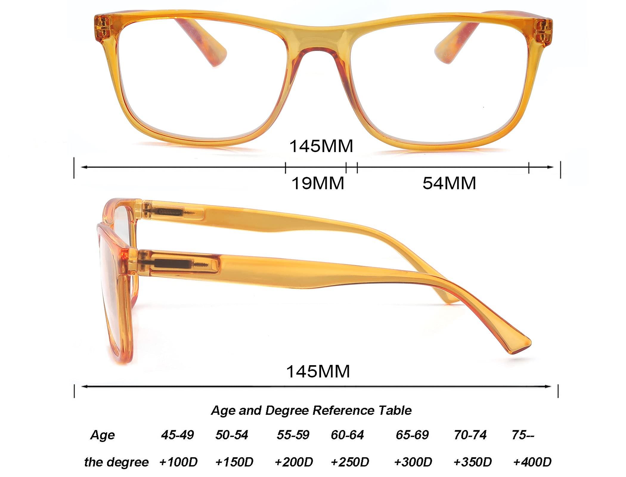 OLOMEE OLOMEE Reading Glasses 1.5 Oversize Large Square Men Readers 4 Pack,Comfy Lightweight Eyeglasses for Reading Flexible Spring Hinge