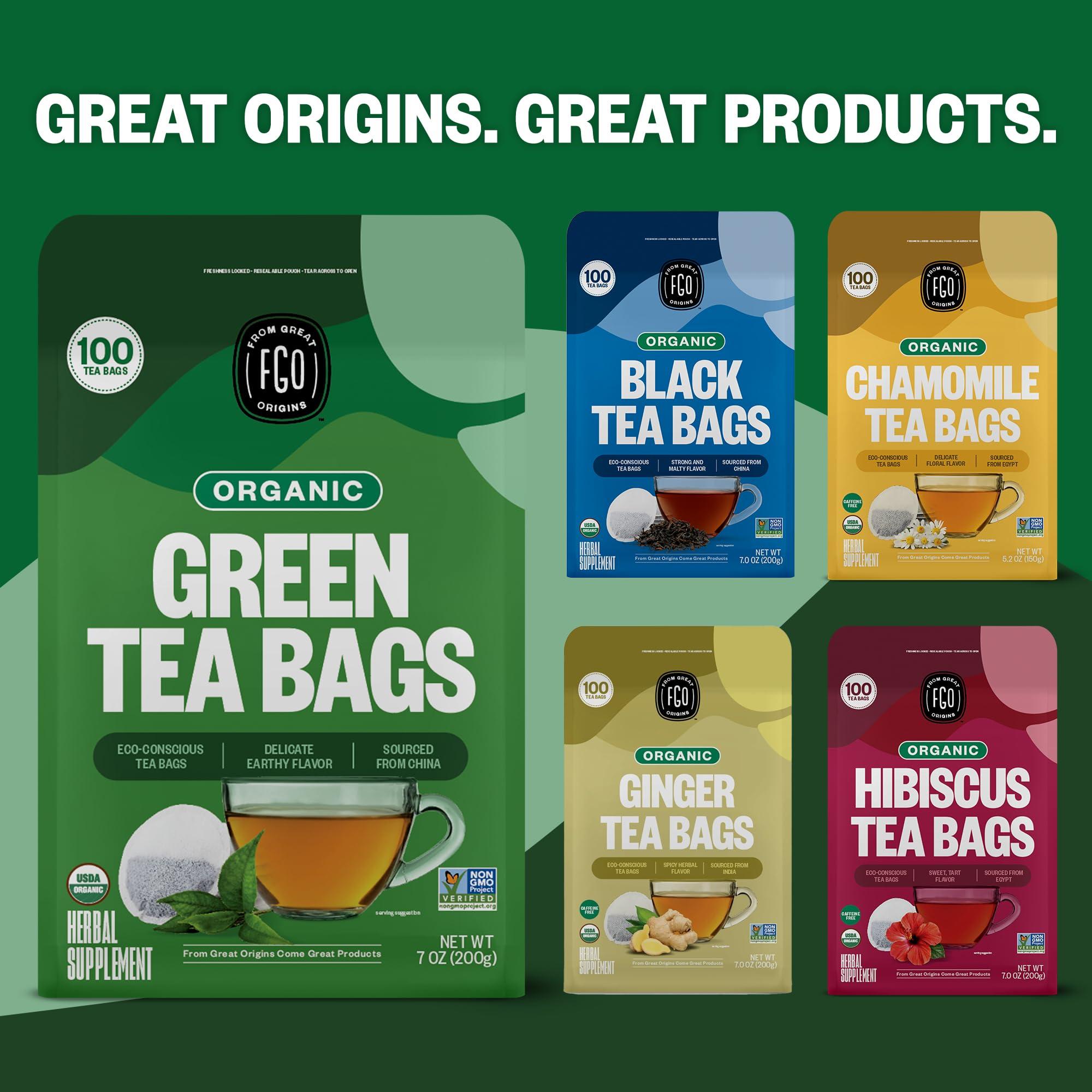 FGO FGO Organic Green Tea, 100 Count Eco-Conscious Tea Bags, Caffeinated, Resealable Pouch, Packaging May Vary (Pack of 1)