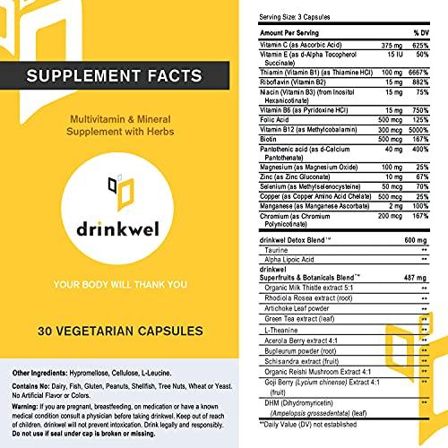 drinkwel drinkwel Better Mornings - Premium Multivitamin Supplement - Liver Cleanse, Detox, Immune Support- Milk Thistle, Vitamin C, Zinc, Magnesium - 30 Count