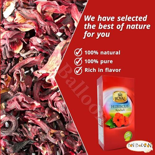 Egyptian Royal Natural Hibiscus Flower Tea Bags Pure Natural Dried Roselle Egyptian Herbal Caffeine Free Egypt Aswani Aswan Chai Hybiscus Hibscus Tea\'s Hibiscous Halal Kosher (20 Bags)