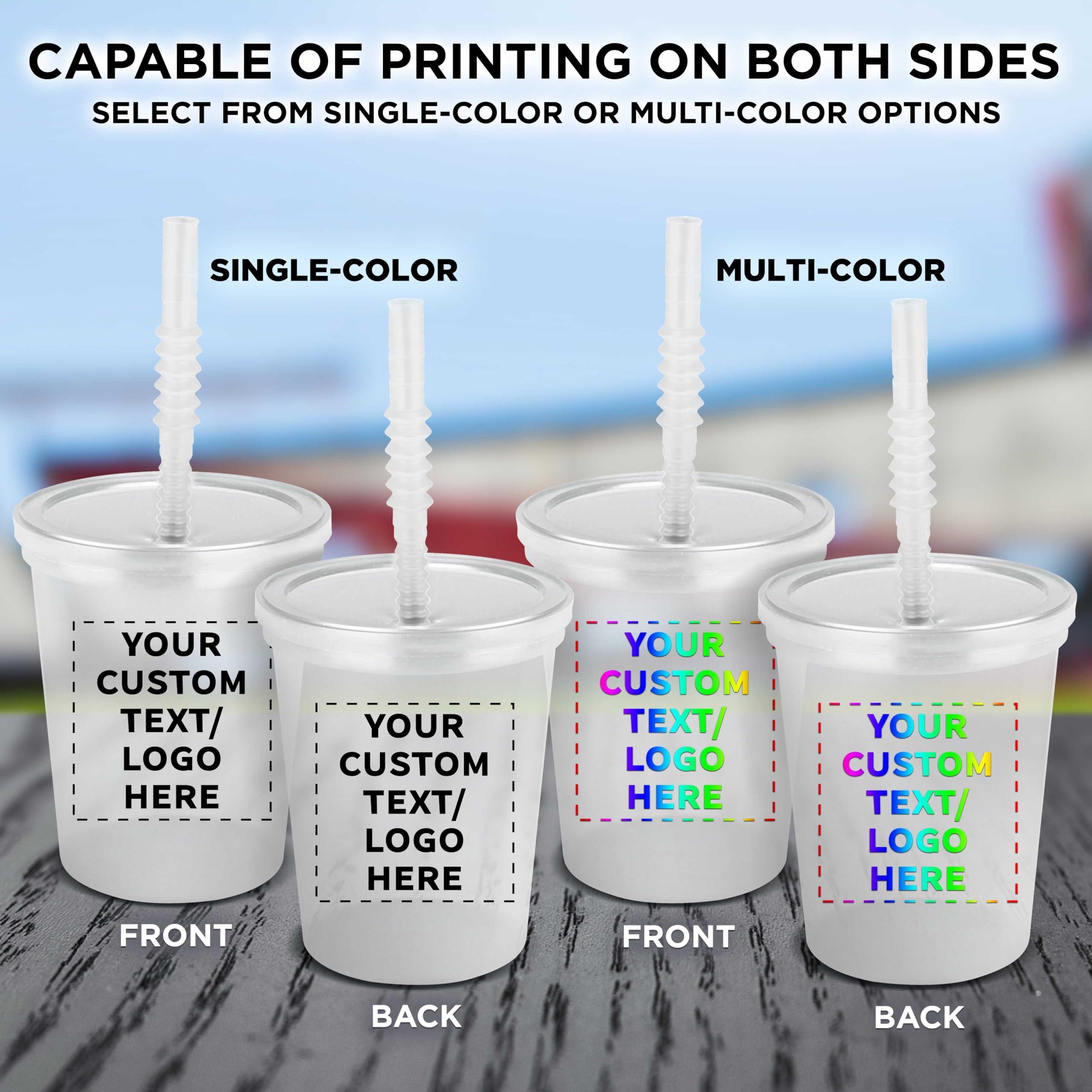 DISCOUNT PROMOS Custom Plastic Cups with Lid and Straw 16 oz. Set of 50, Personalized Bulk Pack - Perfect for Summer, Sporting Events, Birthdays, Weddings, Picnic, Beach, Parties - Clear