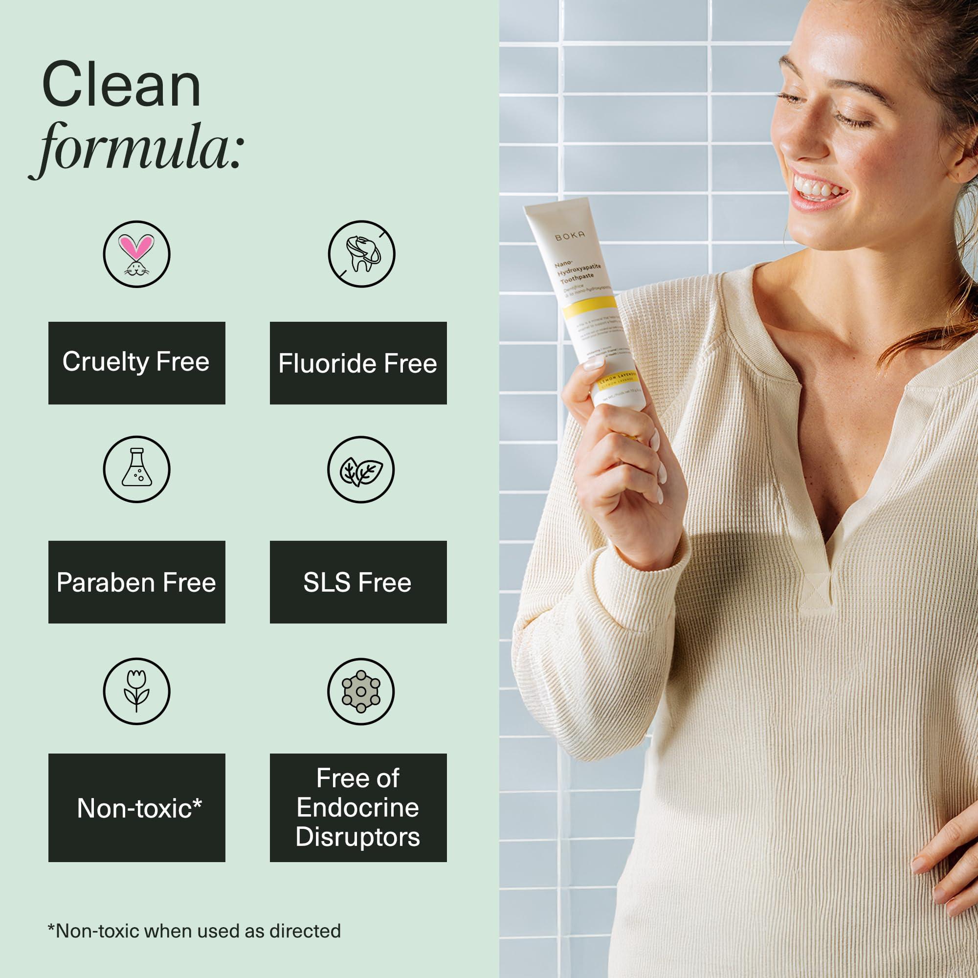 Boka Boka Fluoride Free Toothpaste Nano Hydroxyapatite, Helps Remineralize, Appropriate for Sensitive Teeth, Whitening - Lemon Lavender Flavor, 4oz 3Pk - US Manufactured