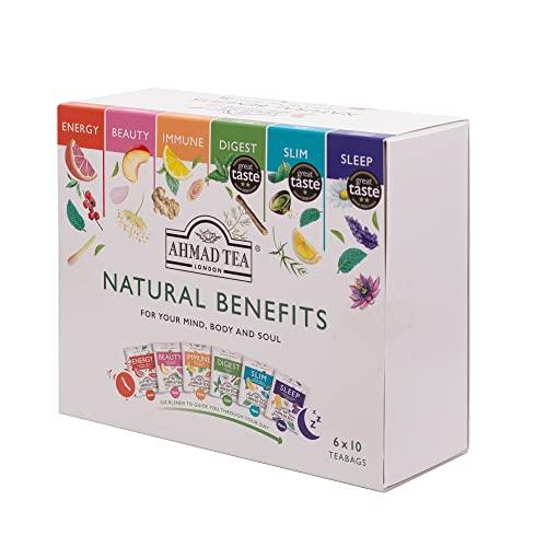 Ahmad Tea Ahmad Tea Natural Benefit Functional Tea Selection Pack | Green teas, Fruit & Herbal Infusions | Perfect herbal tea gift - 60 Teabag Sachets | 6 blends