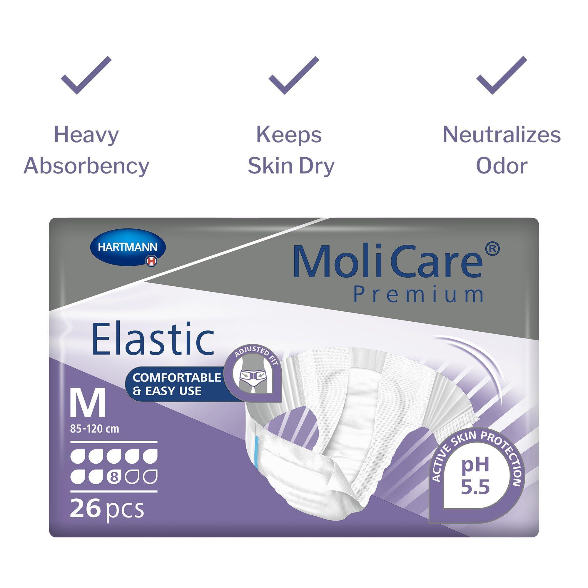 HARTMANN H MoliCare Premium Incontinence Brief, 8D - Heavy Absorbency Adult Diaper with Refastenable Tabs - Unisex, Size Medium, 26 Count, 1 Pack