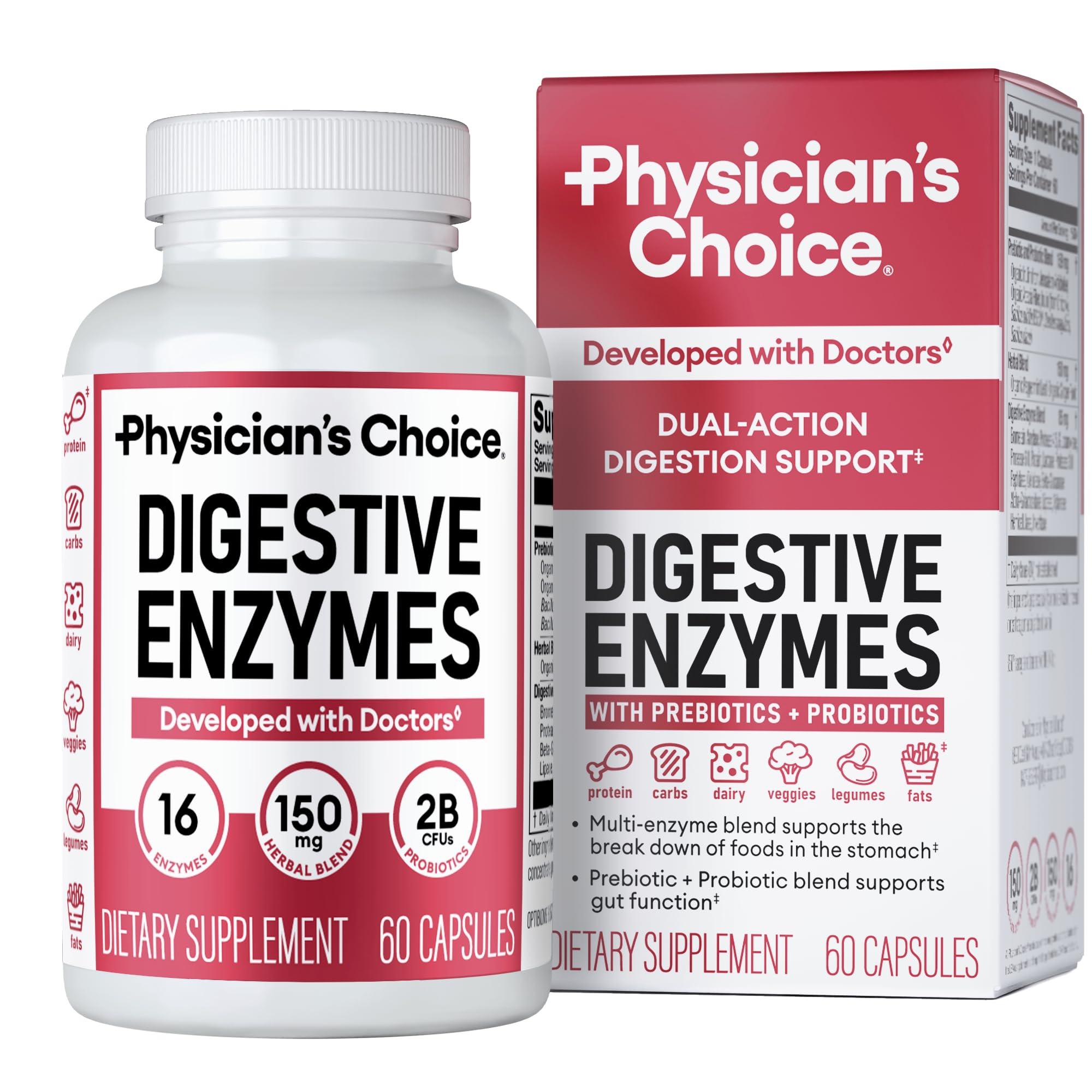 Physician\'s CHOICE Physician\'s CHOICE Digestive Enzymes - Multi Enzymes, Organic Prebiotics & Probiotics for Digestive Health & Gut Health - for Meal Time Discomfort Relief & Bloating - Dual Action Approach - 60 CT