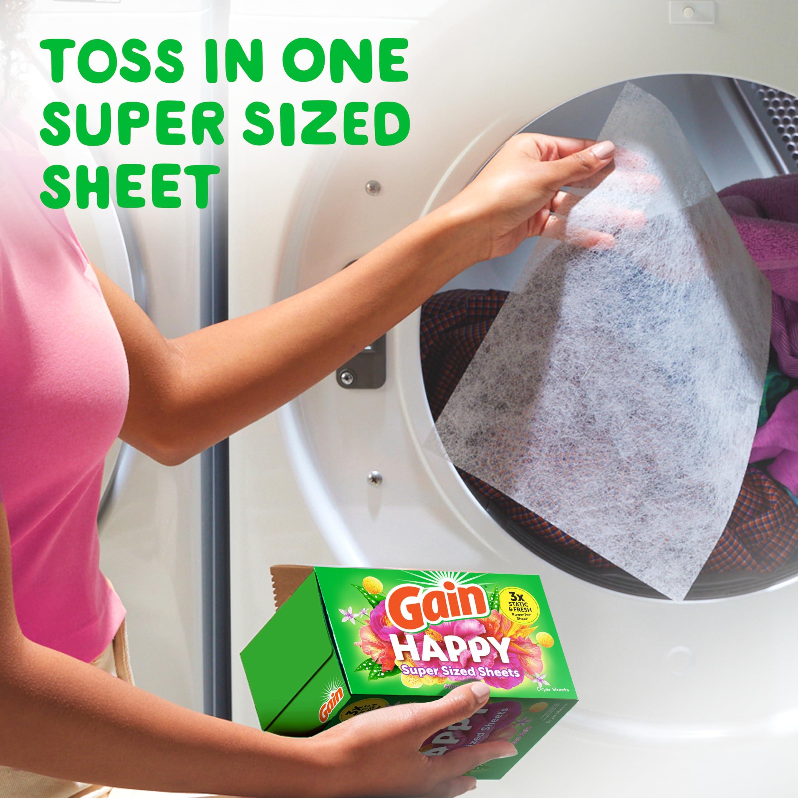 Gain Gain Super Sized Dryer Sheets, Laundry Fabric Softener, Happy, 130 Count