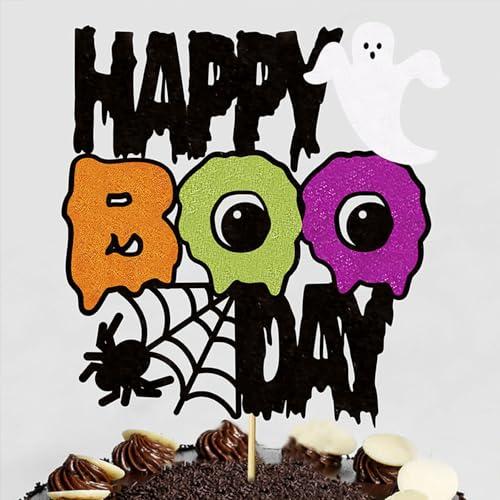 MGPFERD 1pc Happy Boo Day Cake Topper Spooky Spider Cake Decoration Halloween Themed Baby Birthday Party Decorations MGPFERD