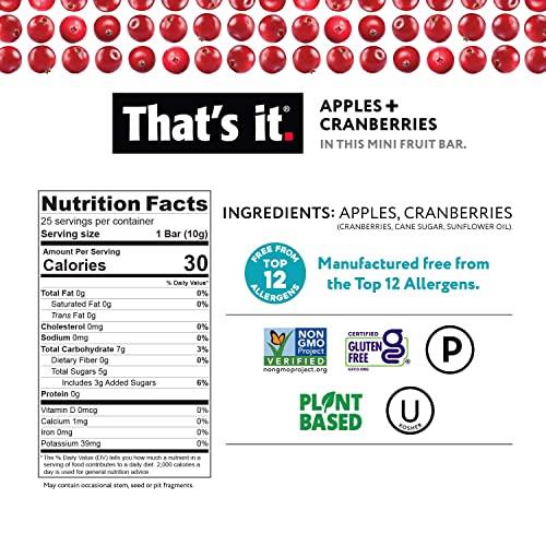 That's it. That’s It. Fun Size Fruit Bars Variety Pack(50 Pieces, 10g Each) With Apples + Bananas, Apples + Cranberries, Non-GMO, Paleo and Kosher Friendly, Gluten Free Breakfast Snacks
