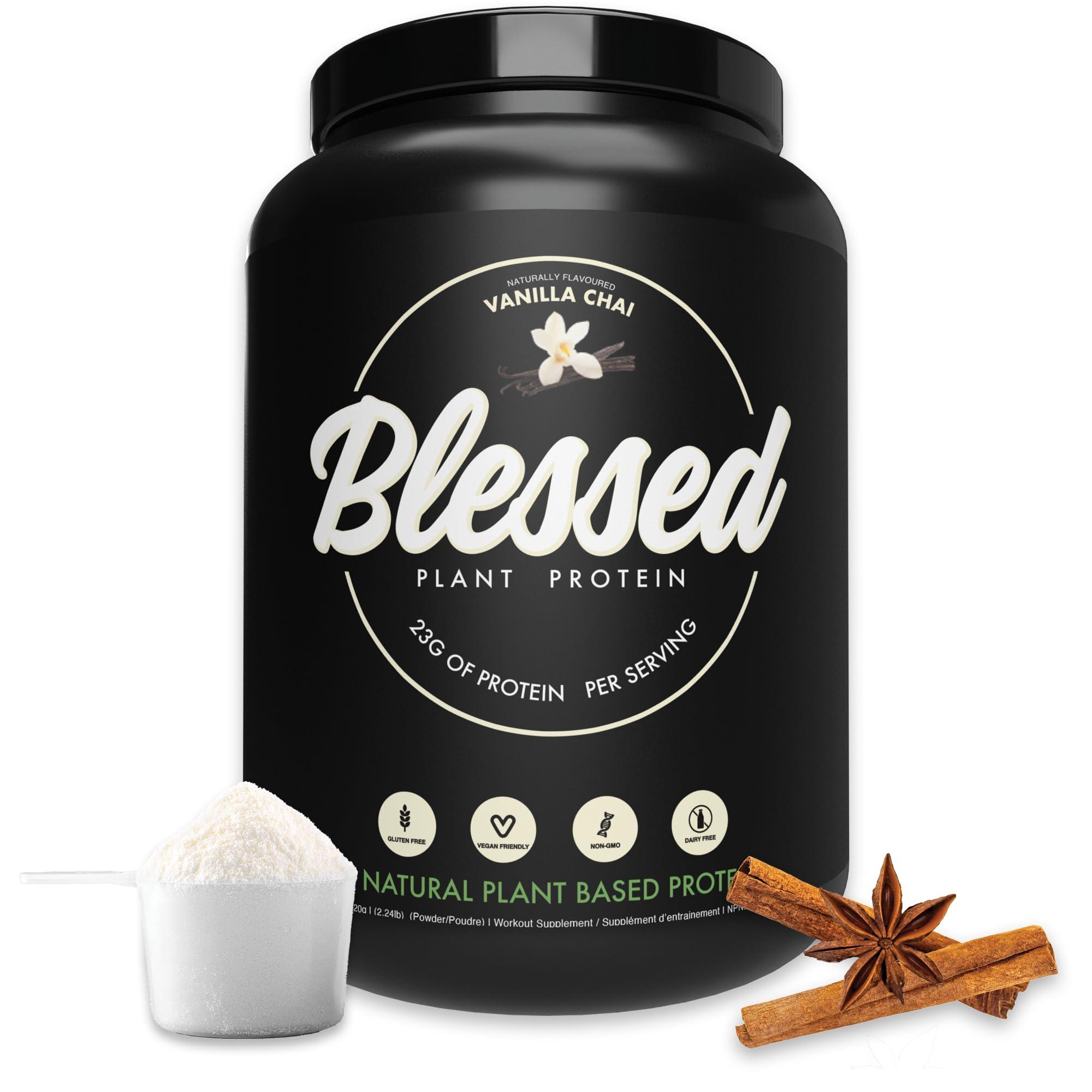 BLESSED BLESSED Vegan Protein Powder - Plant Based Protein Powder Meal Replacement Protein Shake, 23g of Pea Protein Powder, Dairy Free, Gluten Free, Soy Free, No Sugar Added, 30 Servings (Vanilla Chai)
