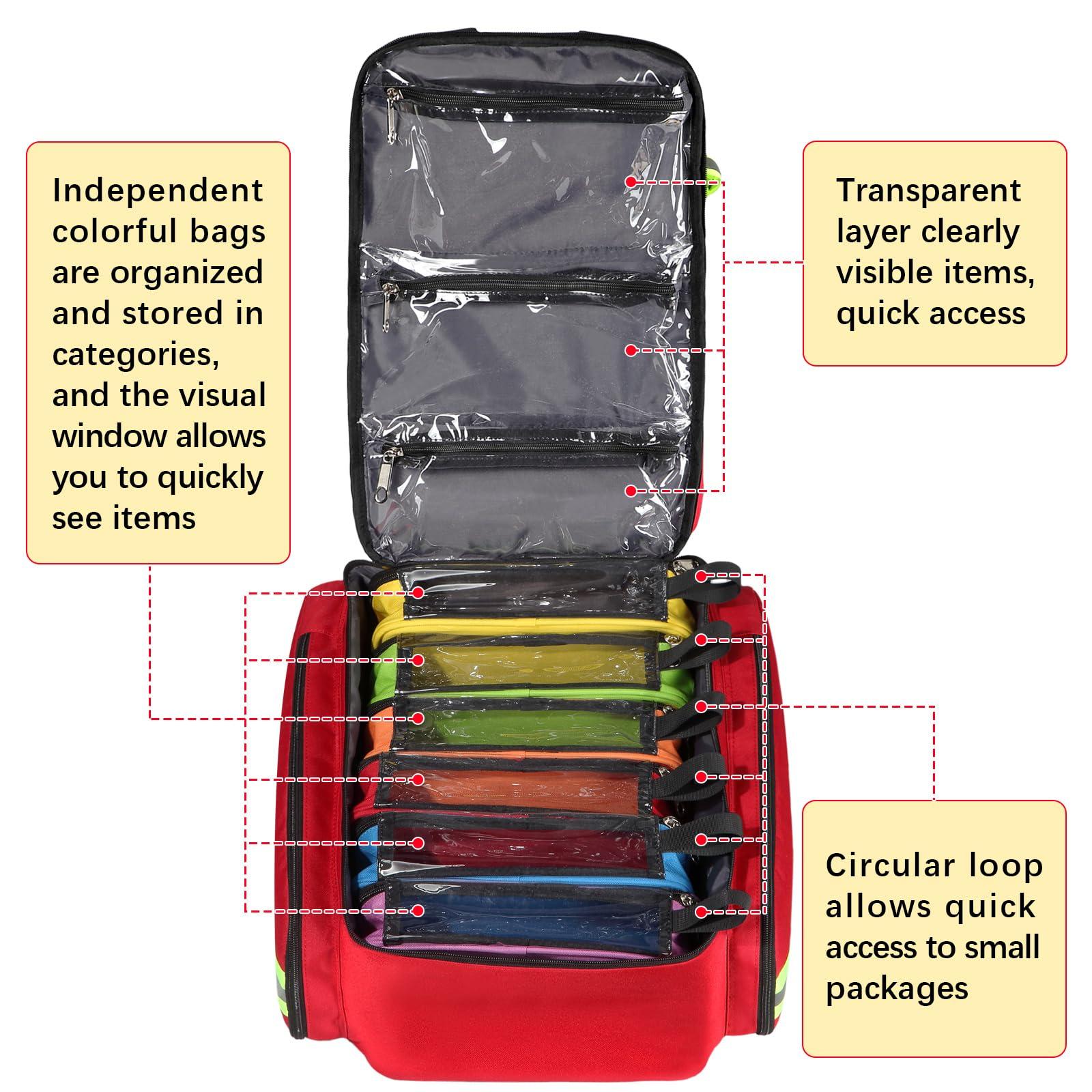 Gatycallaty Gatycallaty First Aid Backpack - Medical Evacuation Bag - Red Emergency Lifeguard Bag for Ems Emt First Responder Trauma (Red)