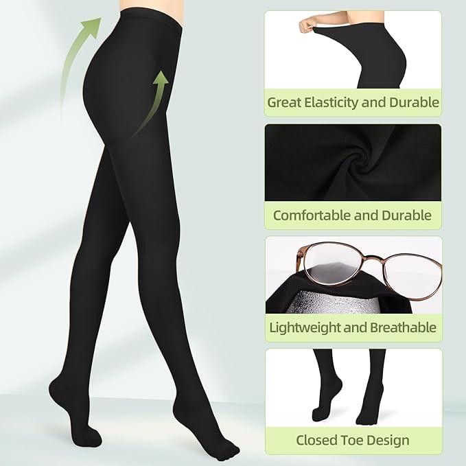 Wegitcs Compression Pantyhose for Women & Men 2 Pairs Closed Toe 15-20mmHg Medical Graduated Compression Stockings Waist High Support Tights Opaque Leggings for Varicose Veins Edema Flight,Black XL